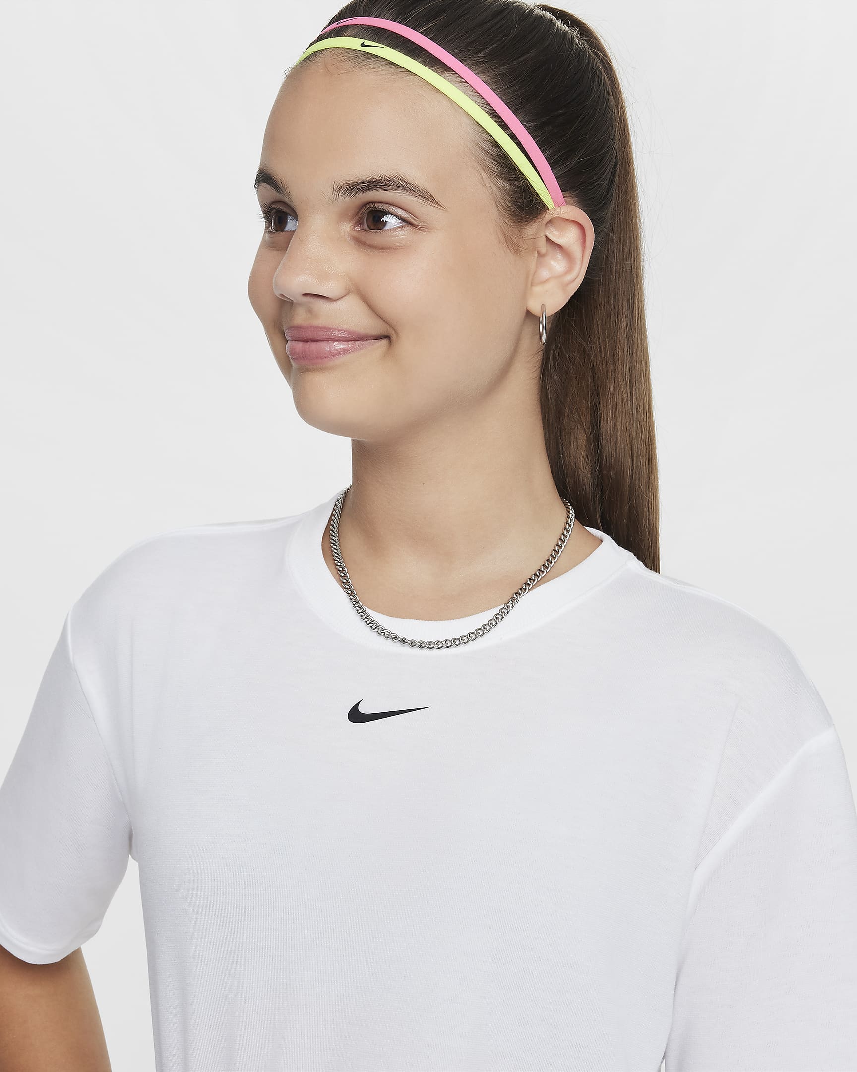 Nike One Relaxed Older Kids' (Girls') Dri-FIT Short-Sleeve Top - White/Black