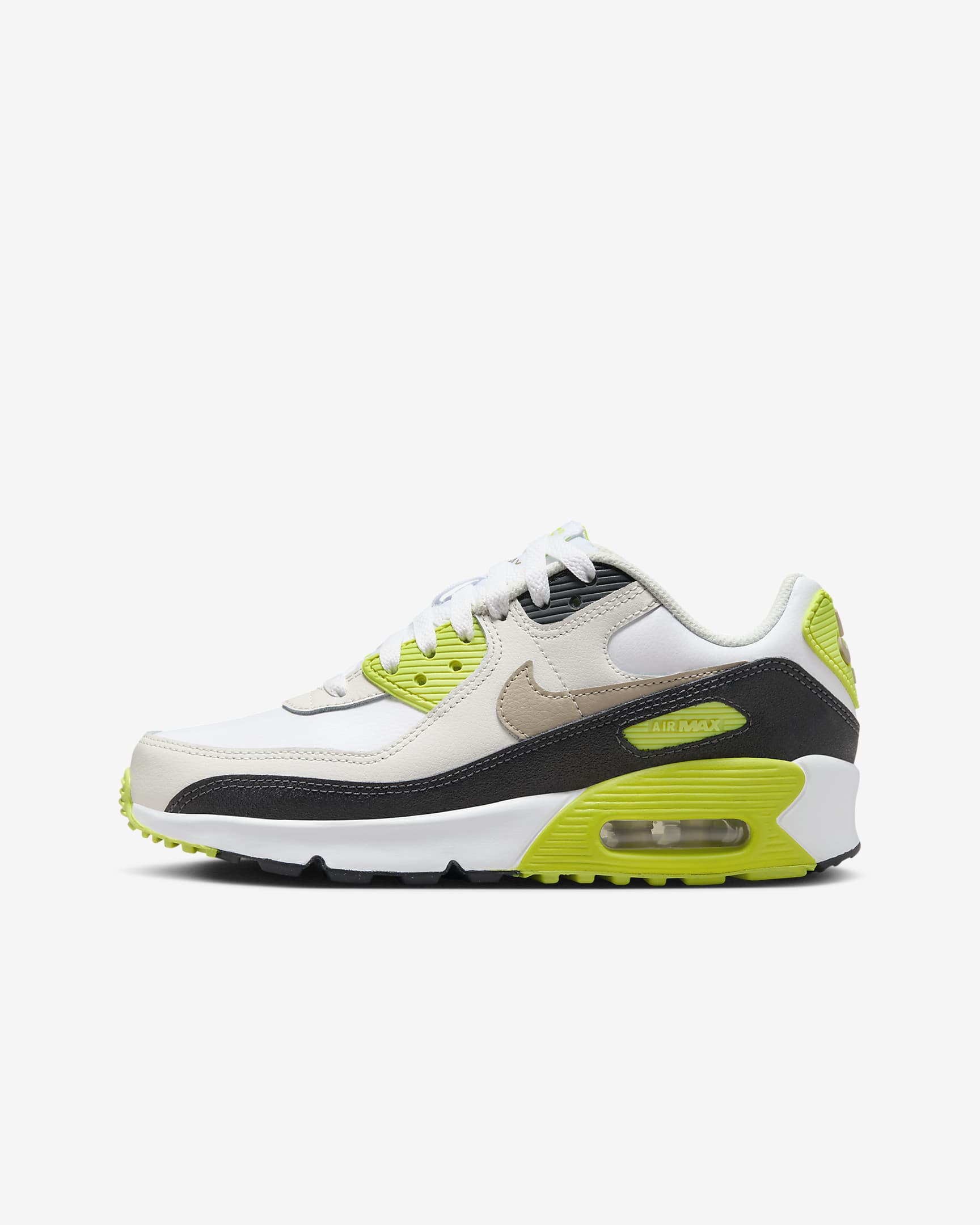 Nike Air Max 90 大童鞋款 - 白色/Cyber/Dark Smoke Grey/Khaki