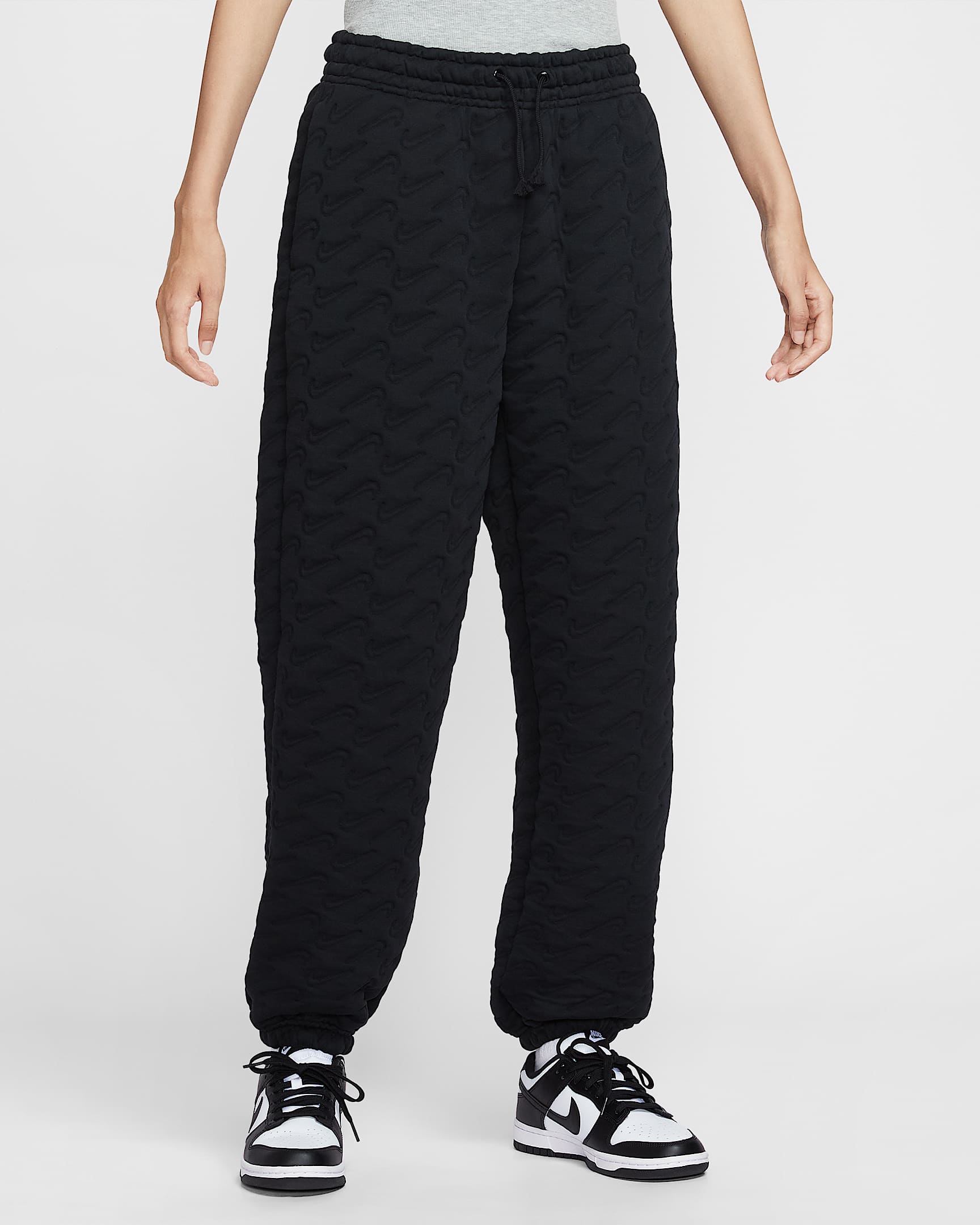 กางเกงขายาวผ้าแจ็คการ์ดเอวสูงขนาดโอเวอร์ไซส์ผู้หญิง Nike Sportswear Phoenix Fleece - ดำ/Anthracite