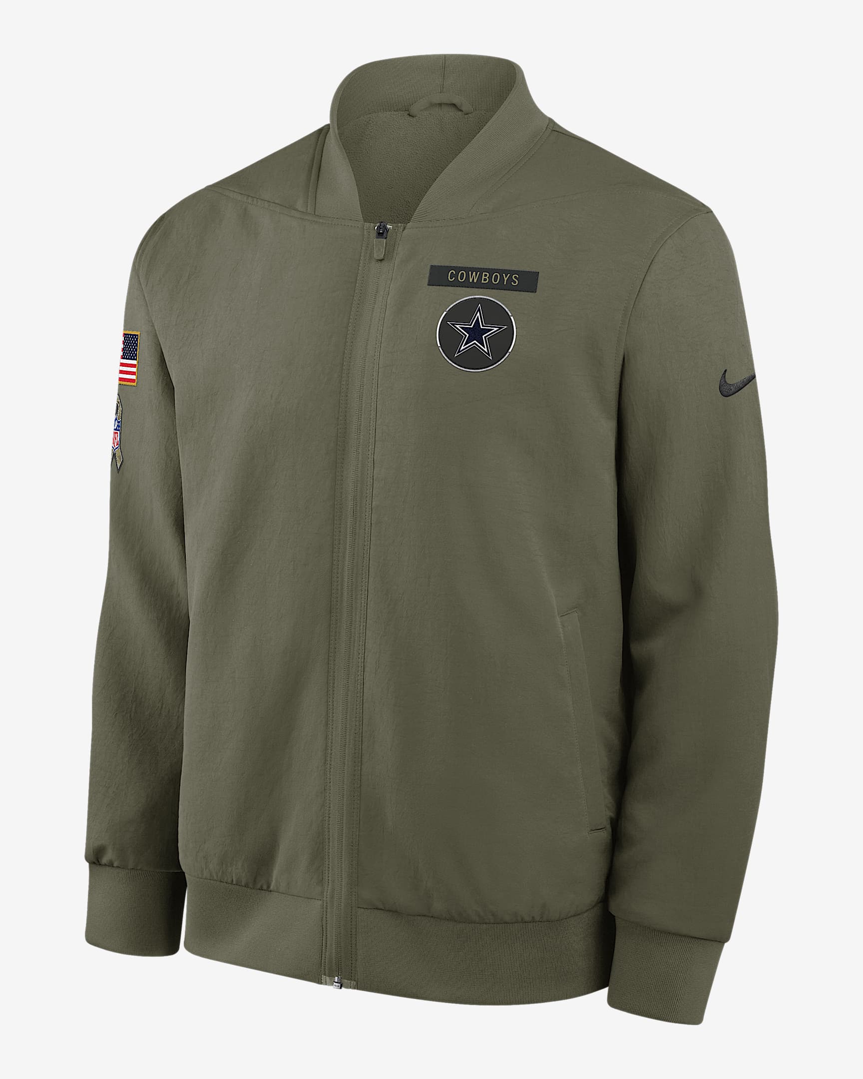 Dallas Cowboys Salute to Service Sideline Men's Nike NFL Full-Zip Bomber Jacket - Olive