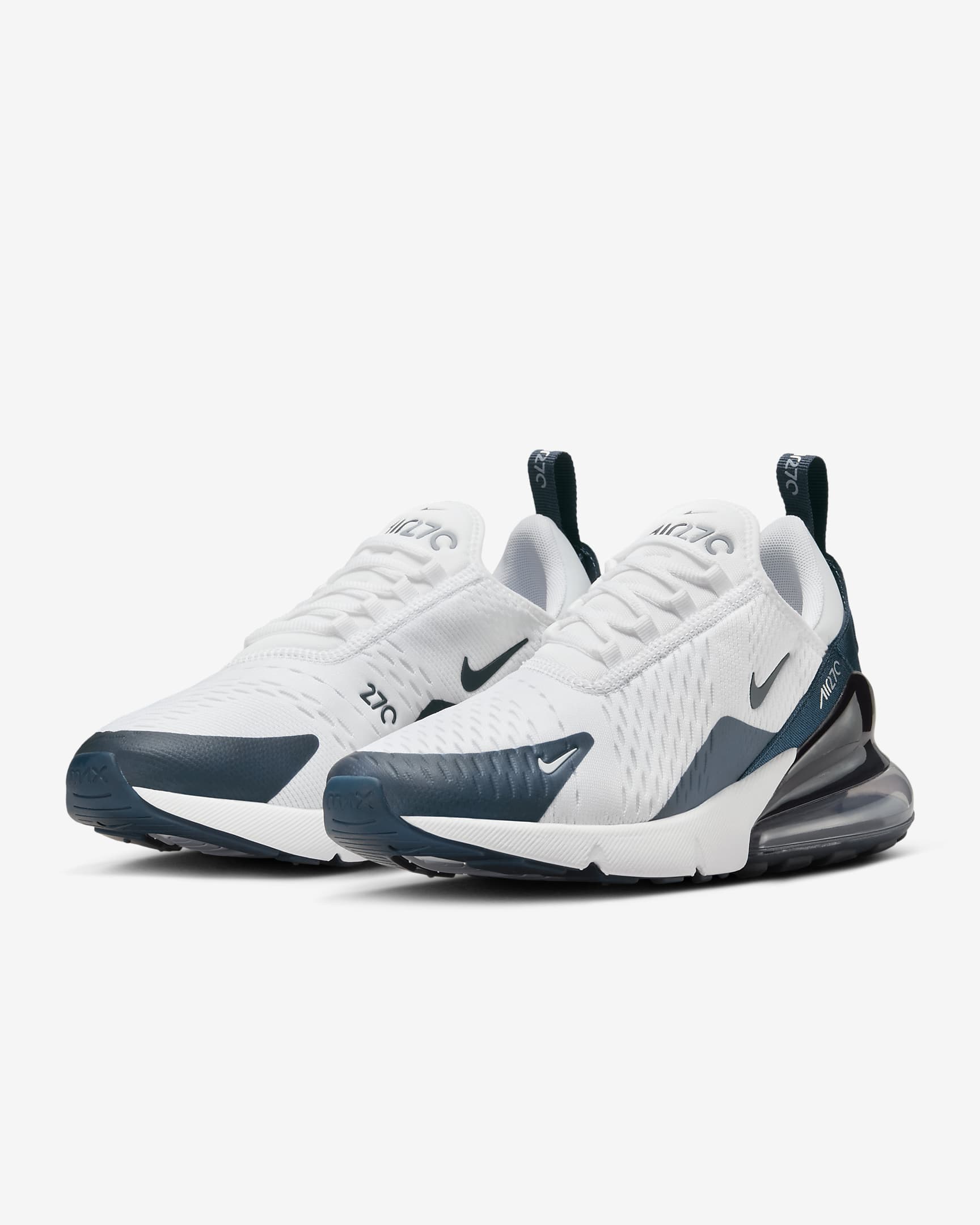 Tenis para mujer Nike Air Max 270 - Blanco/Pizarra cenizo/Azul marino militar