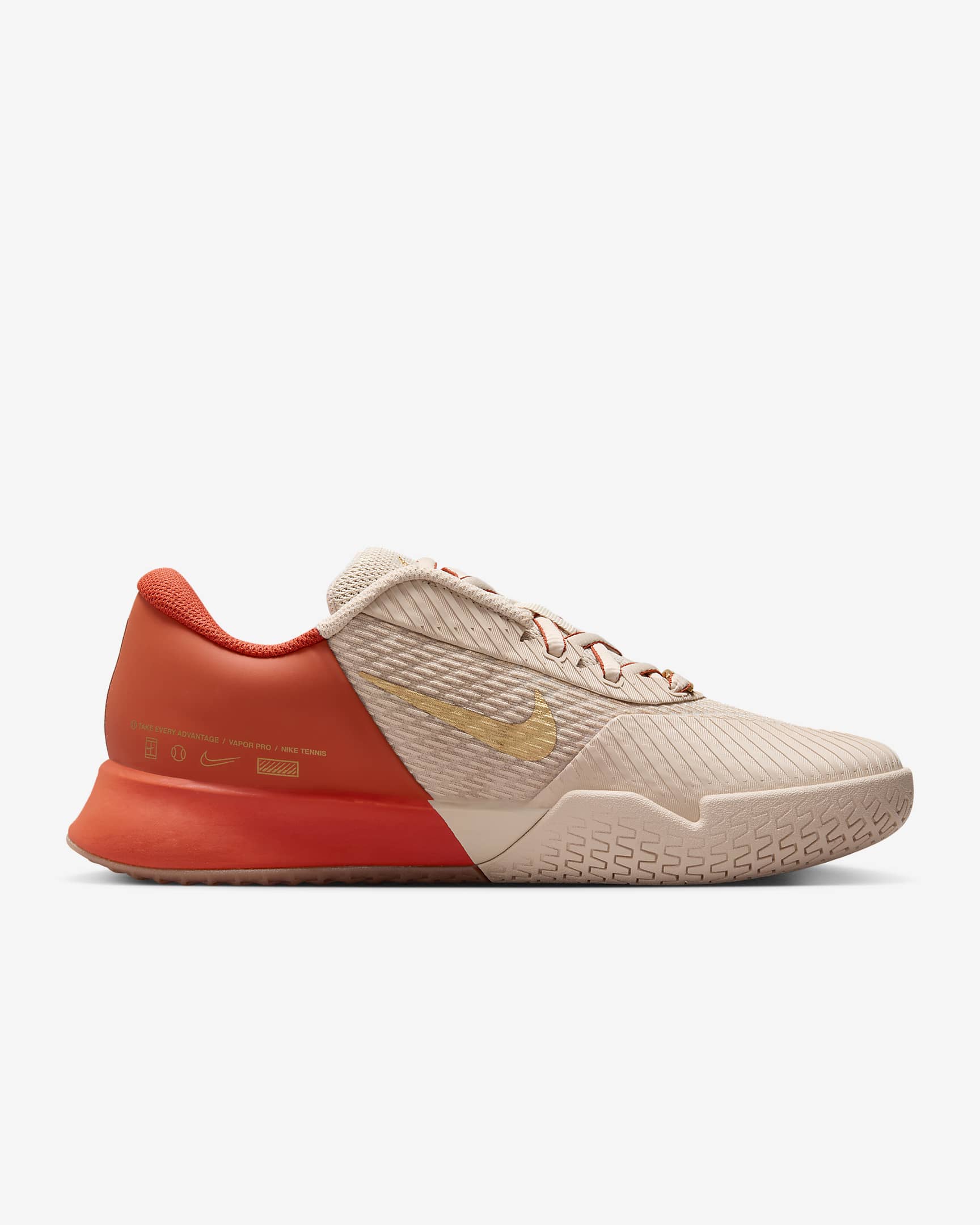 NikeCourt Air Zoom Vapor Pro 2 Premium Women's Hard Court Tennis Shoes - Sanddrift/Gum Medium Brown/Metallic Gold