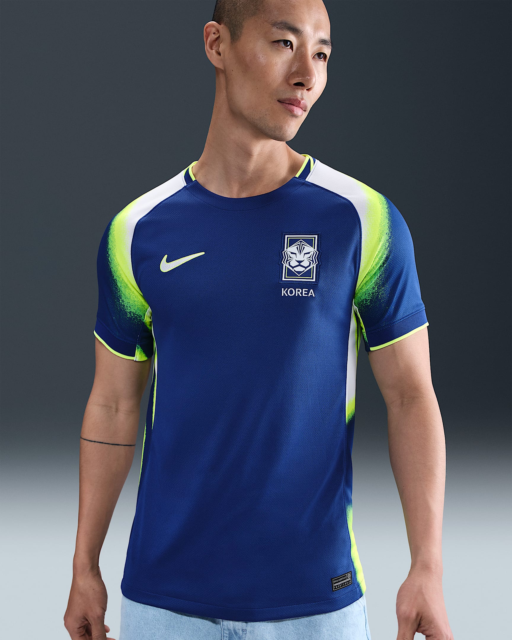 대한민국 2025 스타디움 어웨이(여자 팀) 남성 나이키 드라이 핏 축구 레플리카 저지 - 글로벌 블루/볼트/화이트/볼트