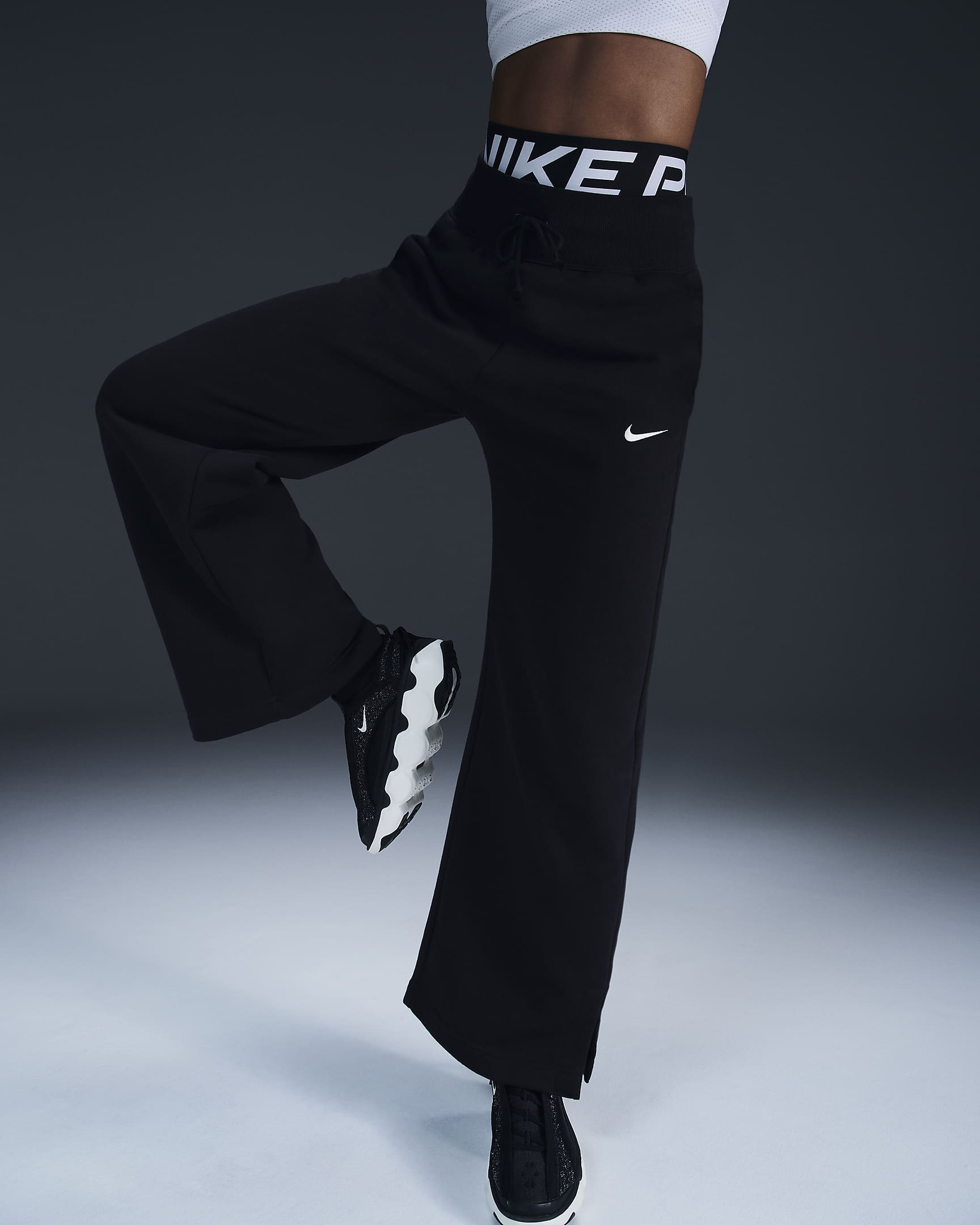 Nike Sportswear Phoenix Fleece Women's High-Waisted Wide-Leg Tracksuit Bottoms - Black/Sail