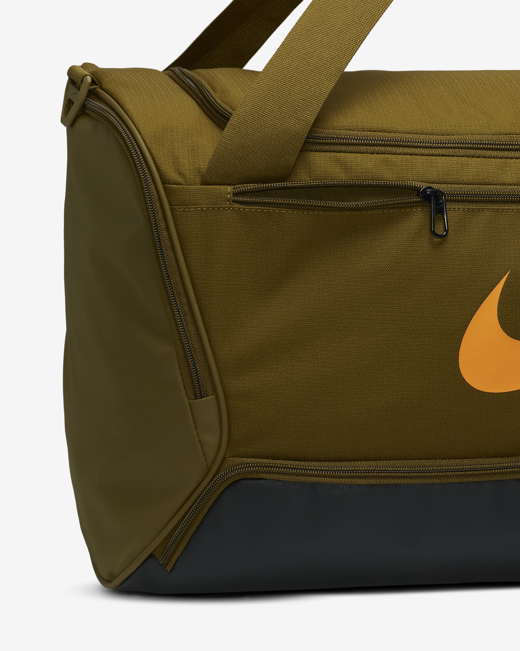 Nike Brasilia 9.5 Training Duffel Bag (Medium, 60L) - Olive Flak/Black/Vivid Orange