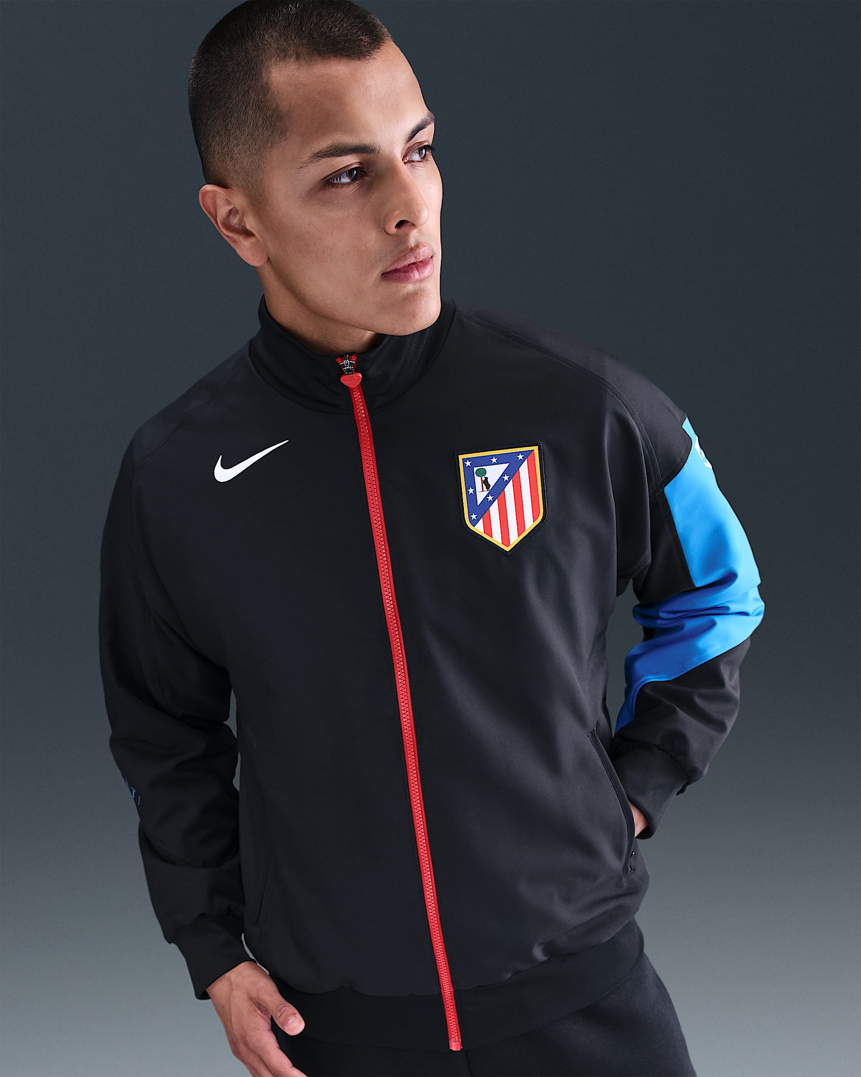 Atlético Madrid Strike Third Men's Nike Dri-FIT Total 90 Football Anthem Jacket - Black/Photo Blue/Sport Red/White
