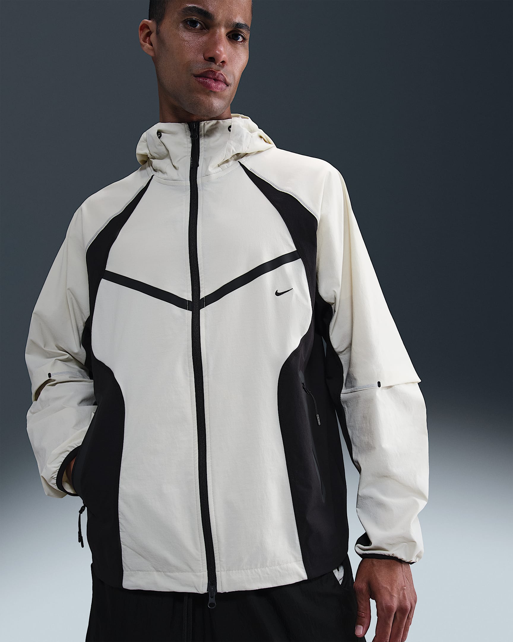 Nike Tech Men's Dri-FIT Woven Colour-Block Windrunner Loose Jacket - Light Bone/Black/Black