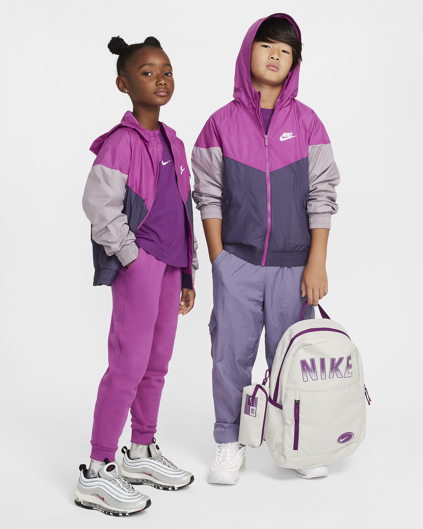 Nike Sportswear Windrunner Big Kids' Hooded Repel Jacket - Hot Fuchsia/Dark Raisin/Light Violet Ore/White