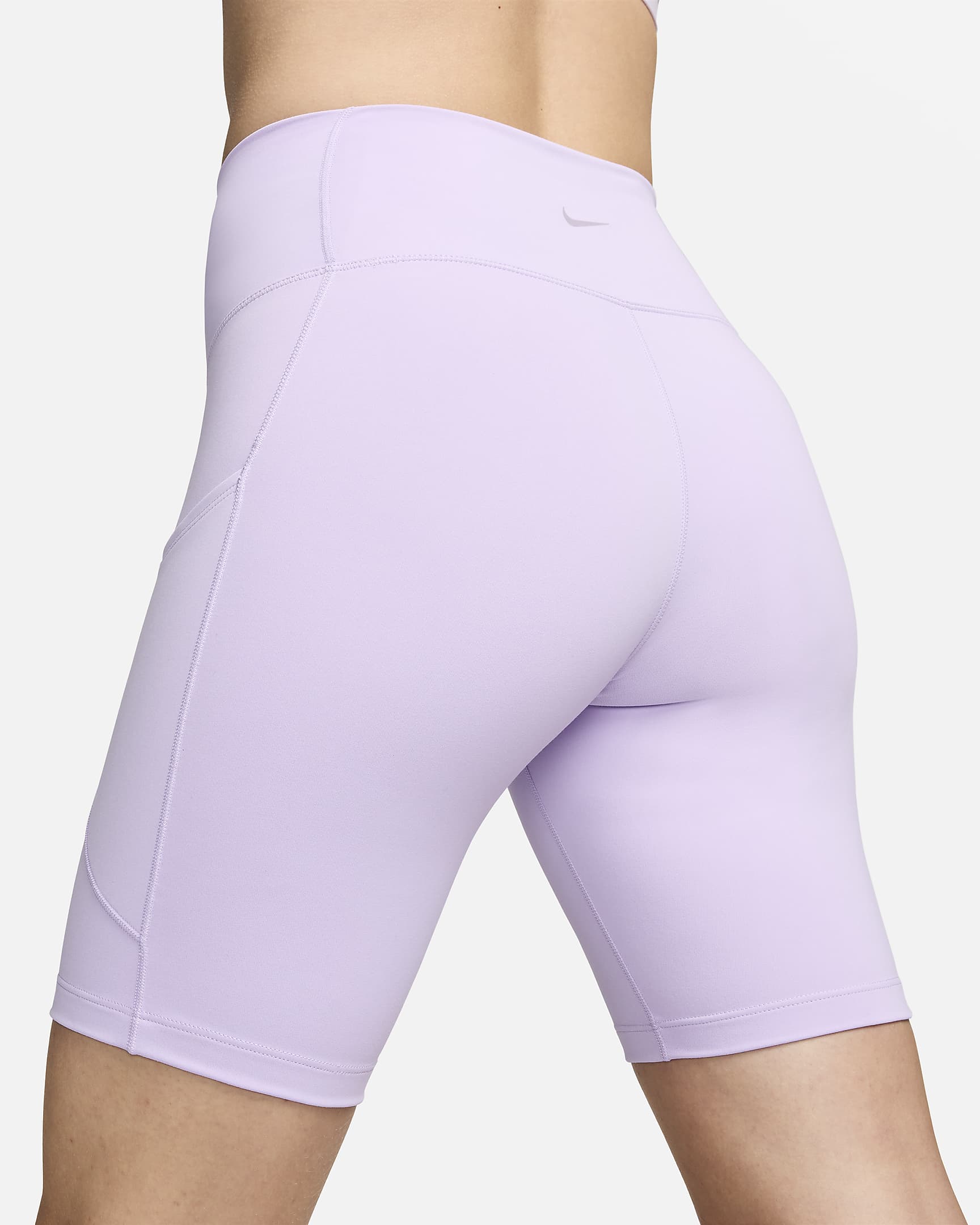 Nike One Women's High-Waisted 8" Biker Shorts with Pockets - Lilac Bloom/Black