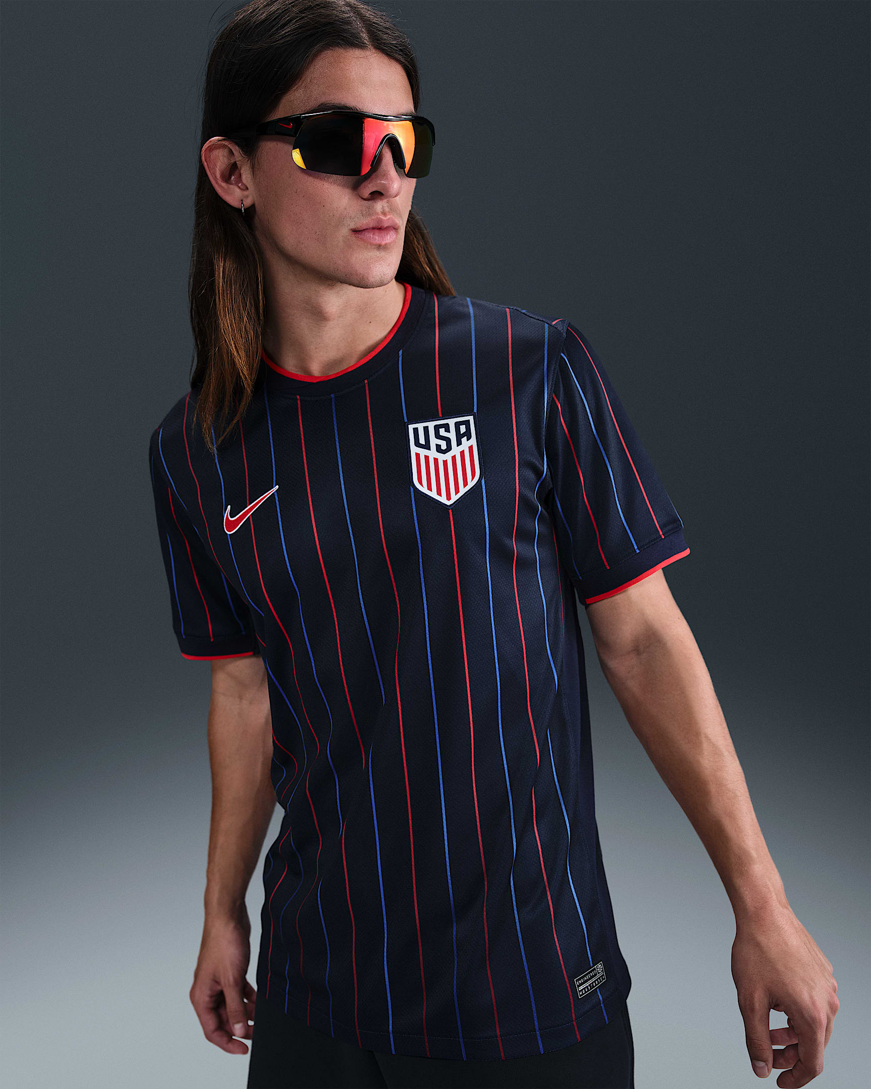 USMNT 2025 Stadium Away (Men's Team) Men's Nike Dri-FIT Soccer Replica Jersey - Obsidian/Challenge Red