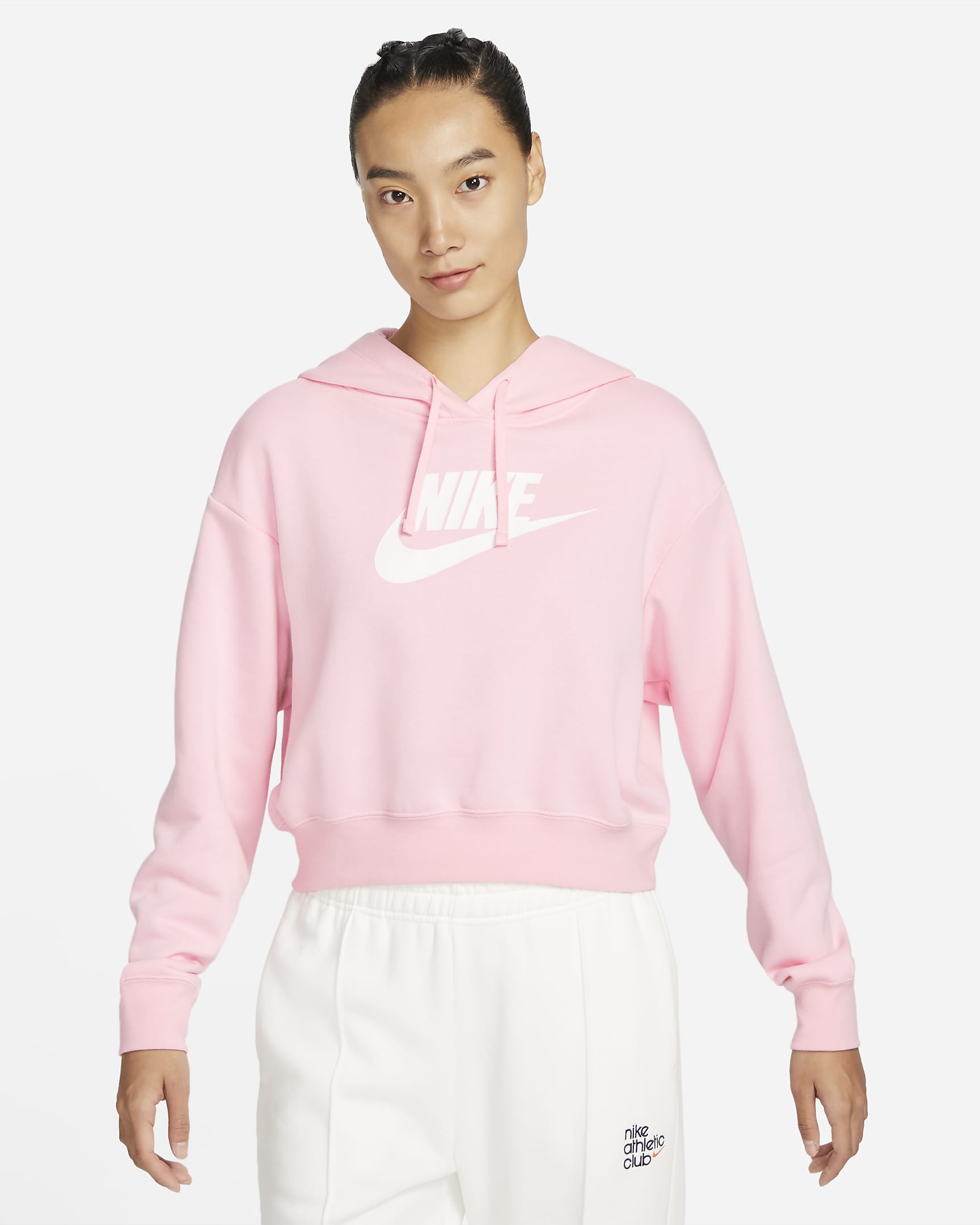 Nike Sportswear Club Fleece Women's Oversized Crop Graphic Hoodie - Medium Soft Pink/White