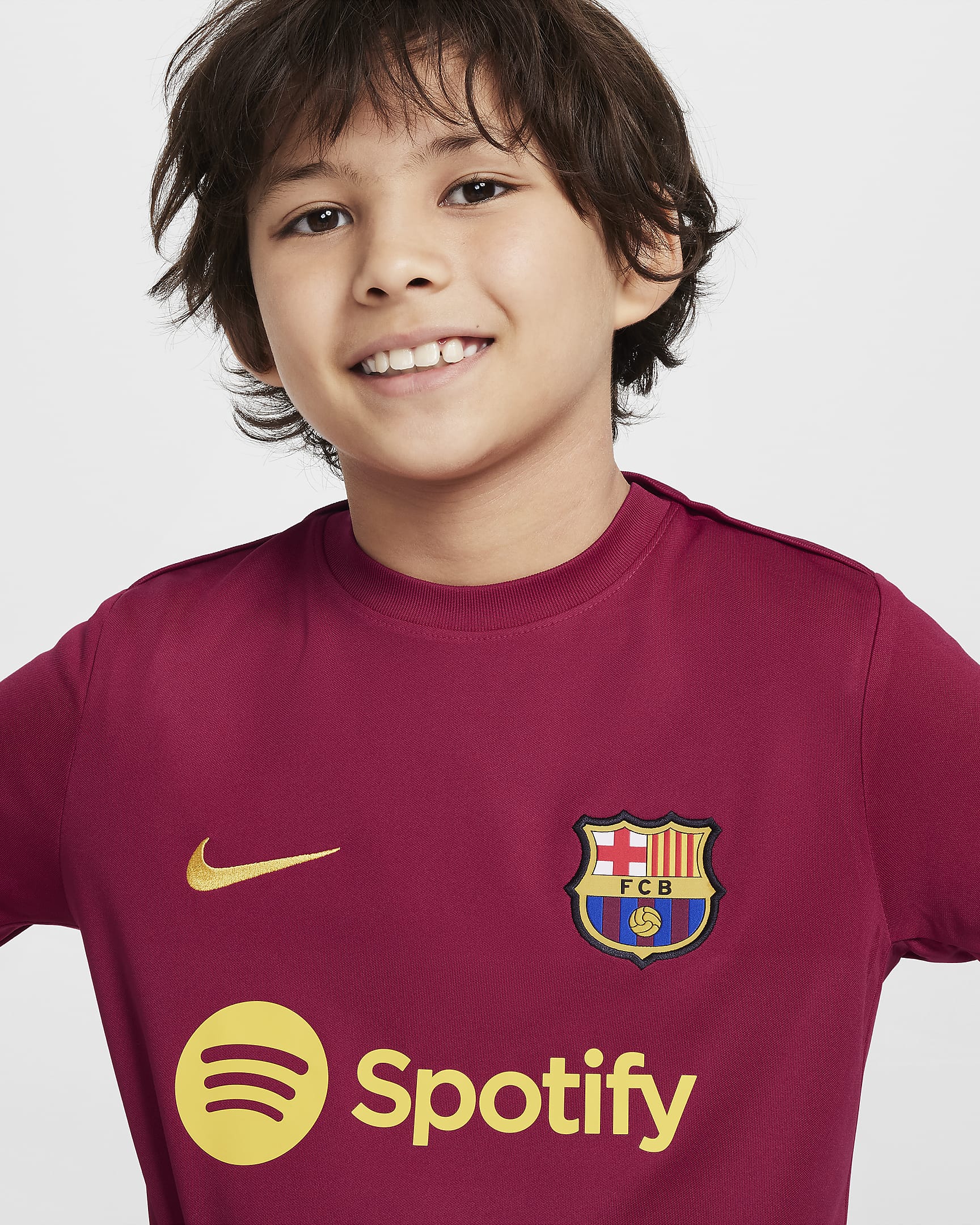 FC Barcelona Academy Pro Nike Dri-FIT kortermet fotballtrøye til store barn - Noble Red/Varsity Maize