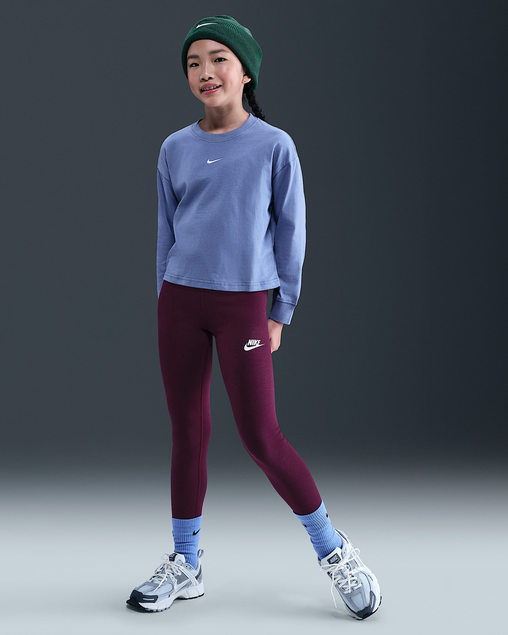 Nike Sportswear Classic Girls' High-Waisted Leggings - Bordeaux/White
