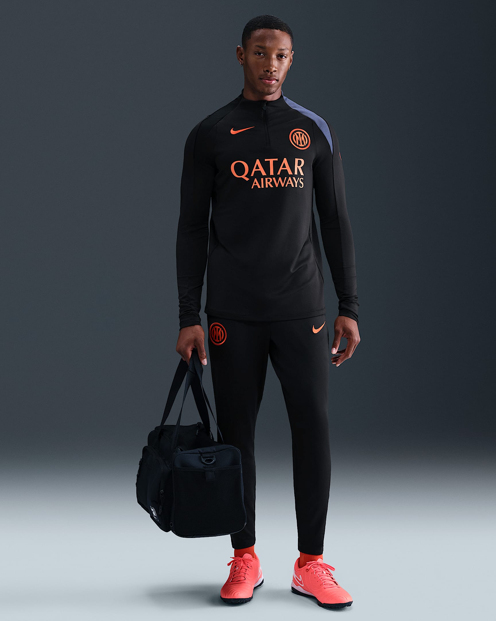Inter Milan Strike Third Men's Nike Dri-FIT Total 90 Football Knit Pants - Black/Thunder Blue/Safety Orange