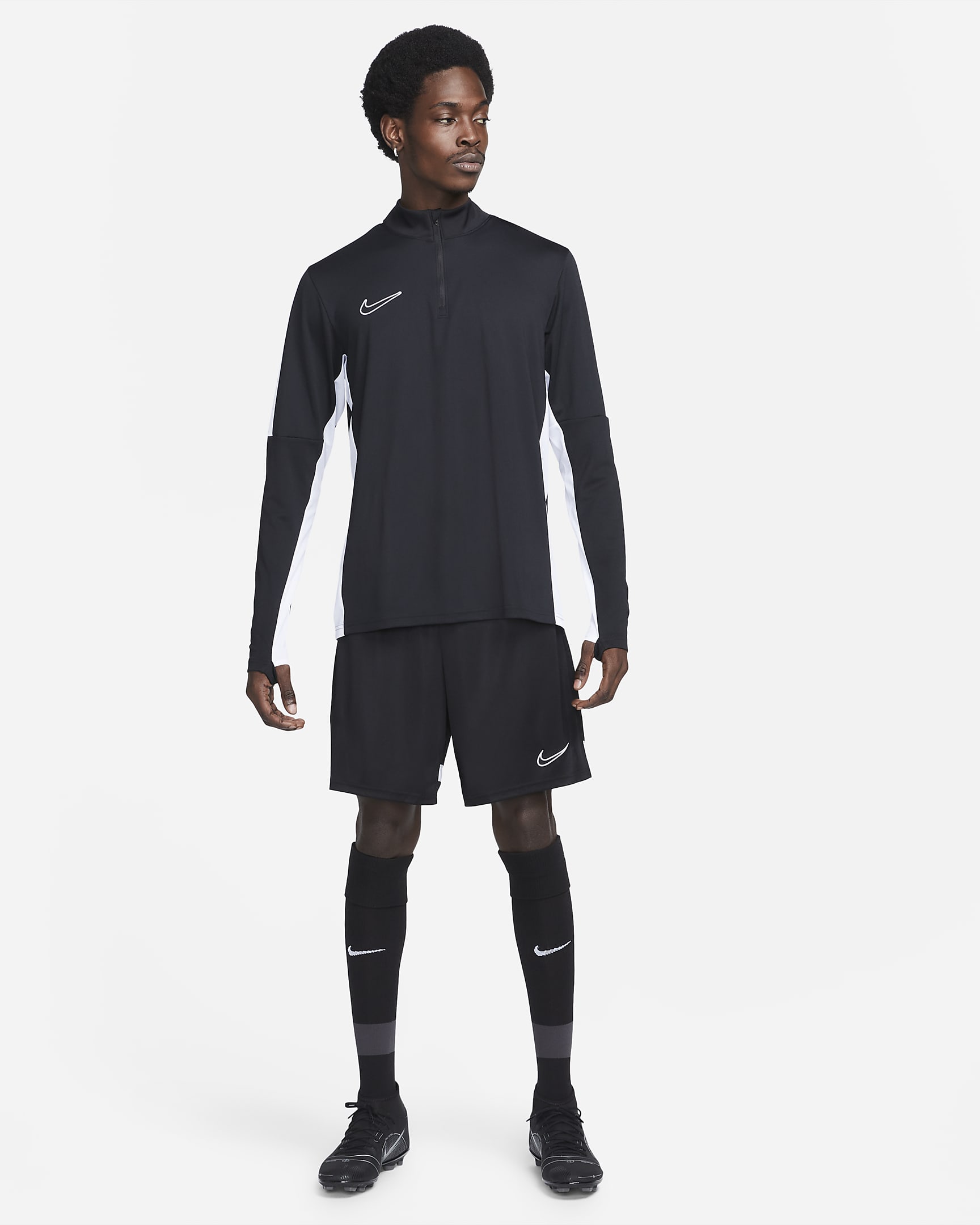 Playera de fútbol de medio cierre Dri-FIT para hombre Nike Academy - Negro/Blanco/Blanco