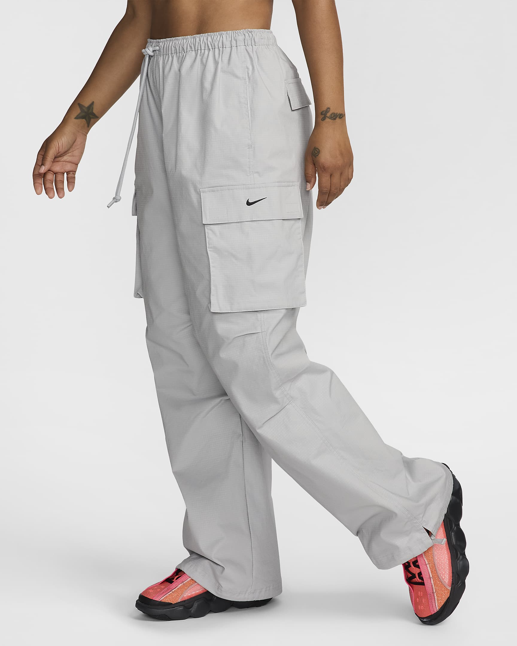 Pantalon cargo oversize taille mi-haute Nike Sportswear pour femme - Light Smoke Grey/Noir