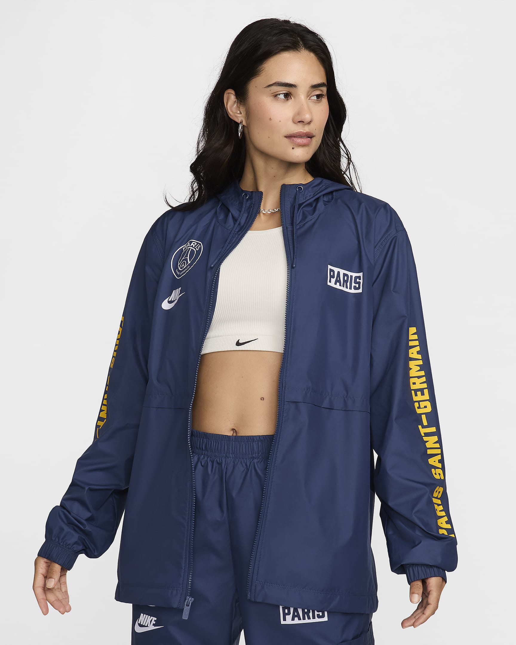 Paris Saint-Germain Essential Repel Women's Nike Soccer Woven Hooded Jacket - Midnight Navy/White