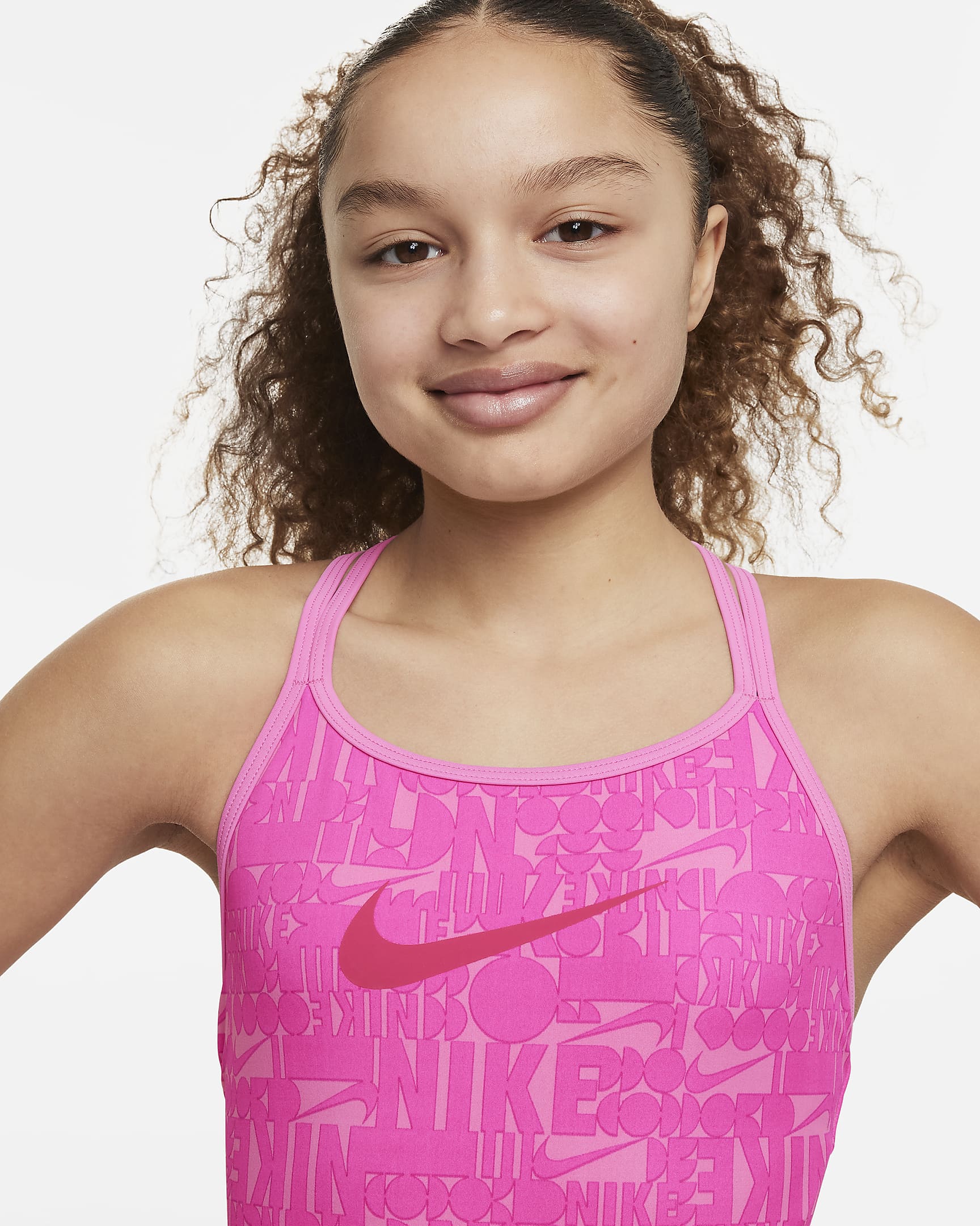 Traje de baño de una sola pieza con espalda en T para niña talla grande Nike Swim Retro Flow - Rosa feroz