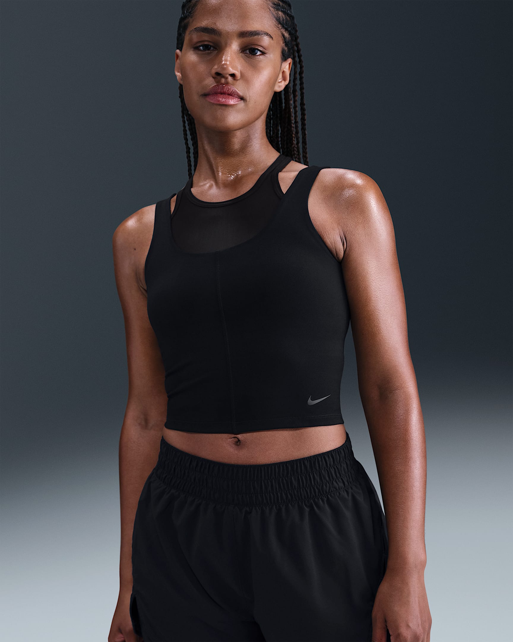 Nike One Fitted Women's Dri-FIT Cropped Tank Top - Black/Dark Smoke Grey