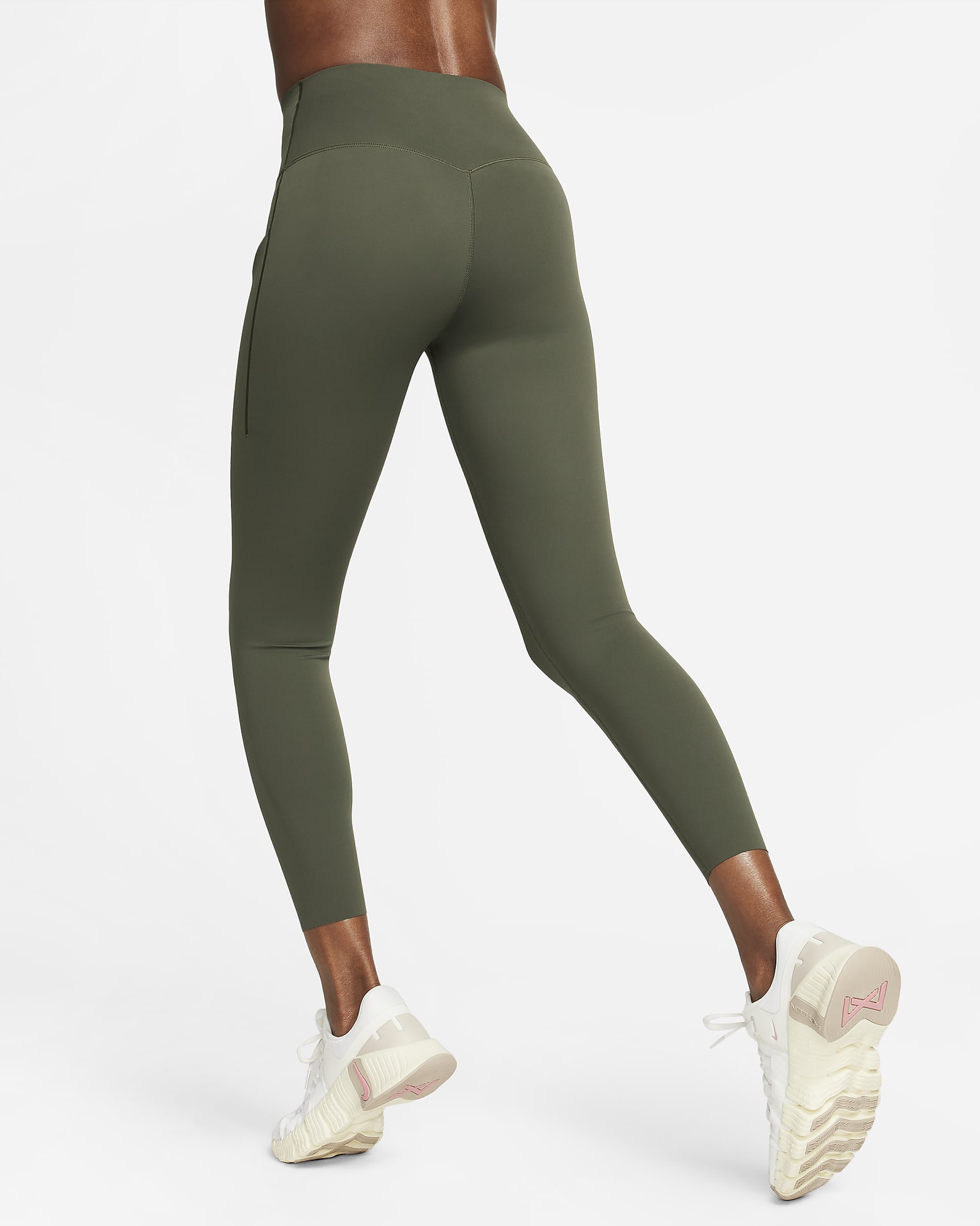 Leggings de 7/8 de tiro alto y sujeción media con bolsillos para mujer Nike Universa - Caqui militar/Negro