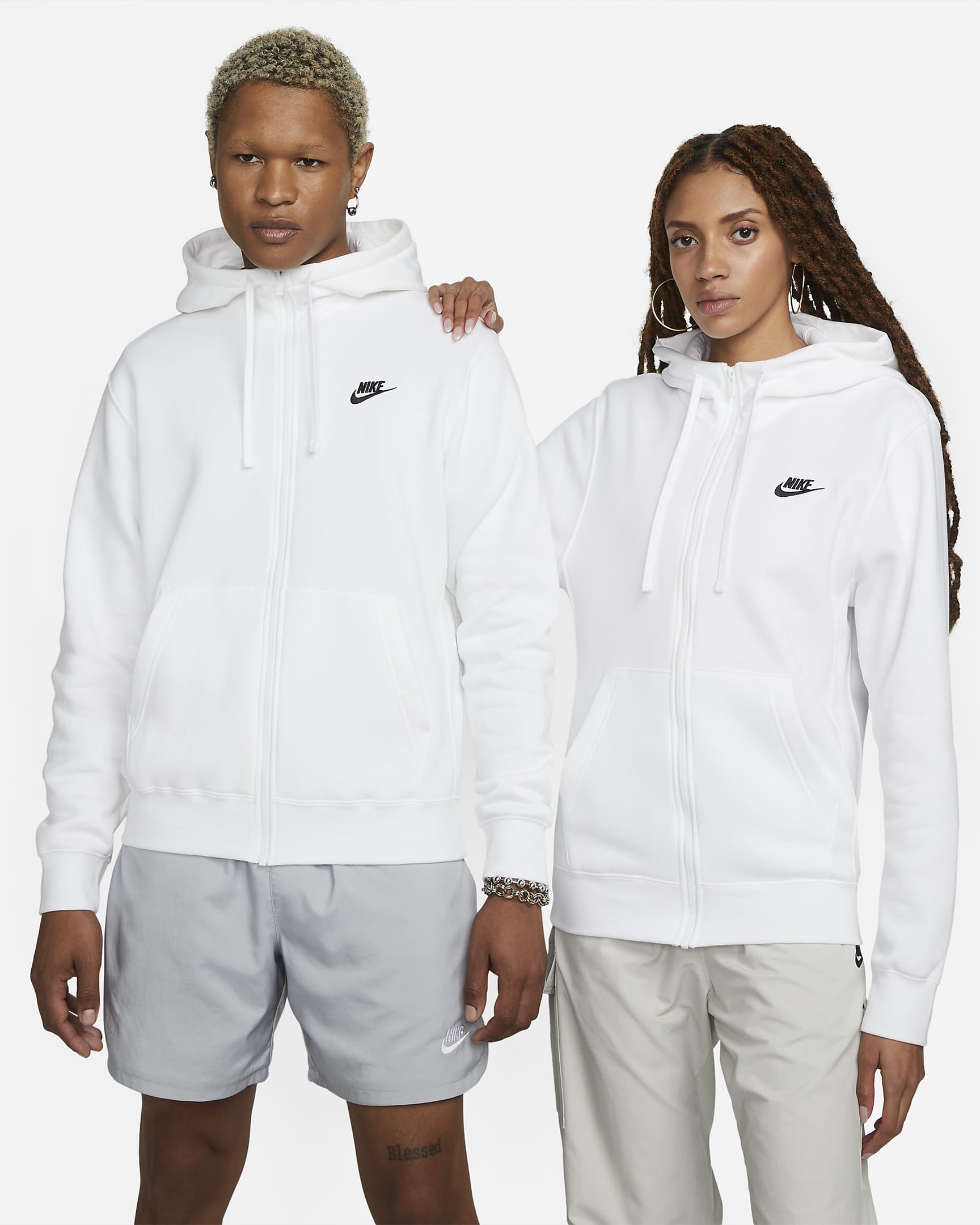 Sudadera con gorro de cierre completo para hombre Nike Sportswear Club Fleece - Blanco/Blanco/Negro