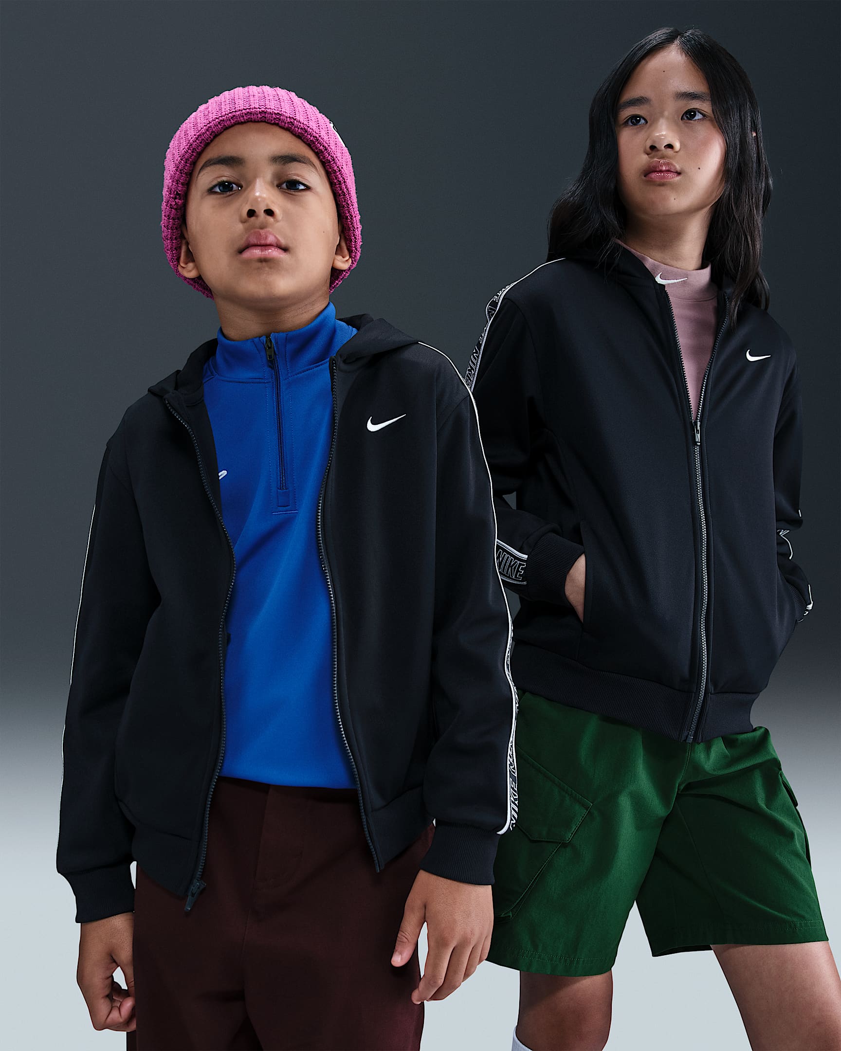 Nike Sportswear Club Big Kids' Dri-FIT Full-Zip Hoodie - Black/Black/Black/White