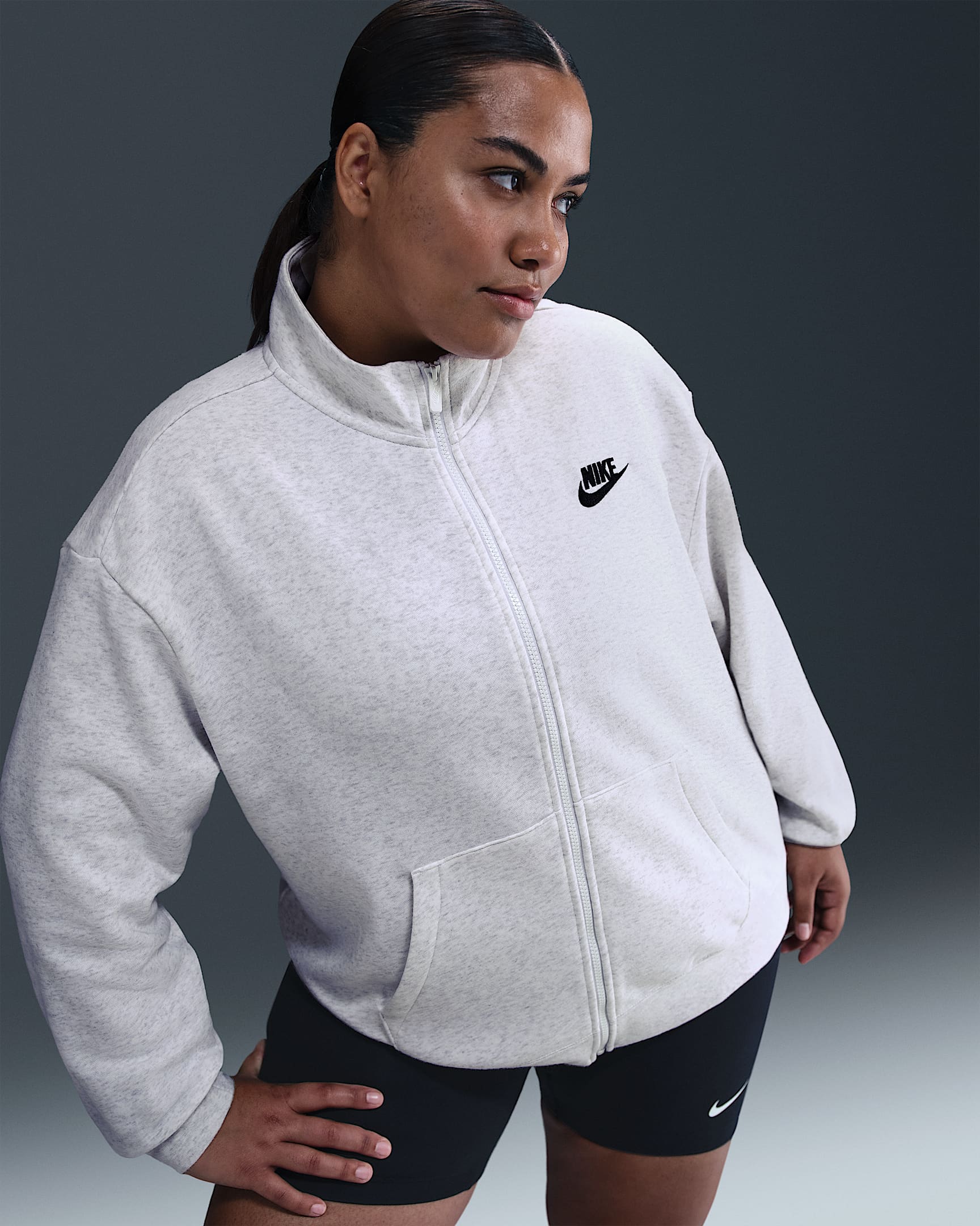 Nike Sportswear Club Fleece Women's Loose Track Jacket (Plus Size) - Birch Heather/Black