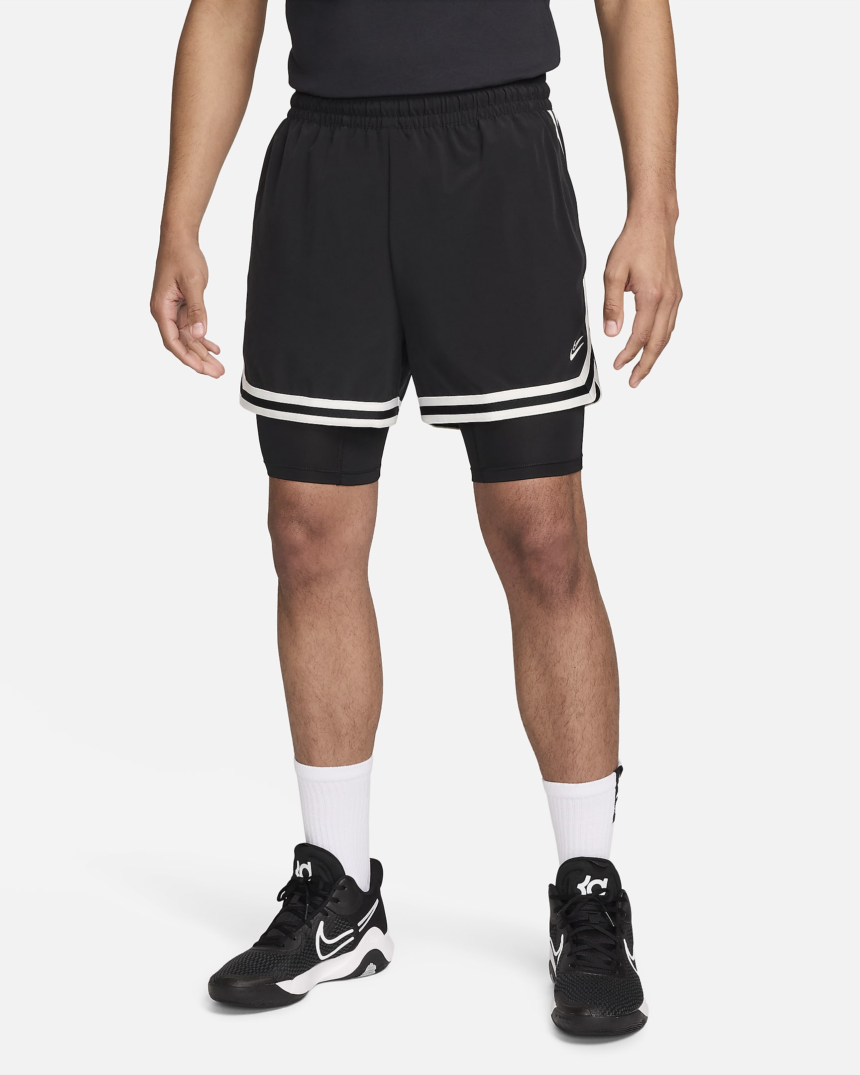 Shorts de básquetbol DNA 2 en 1 de 10 cm para hombre Kevin Durant - Negro/Negro/Vela