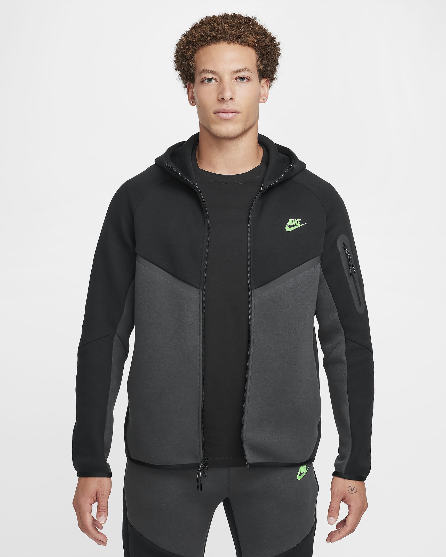 Nike Tech Men's Full-Zip Windrunner Hoodie - Black/Anthracite/Green Strike