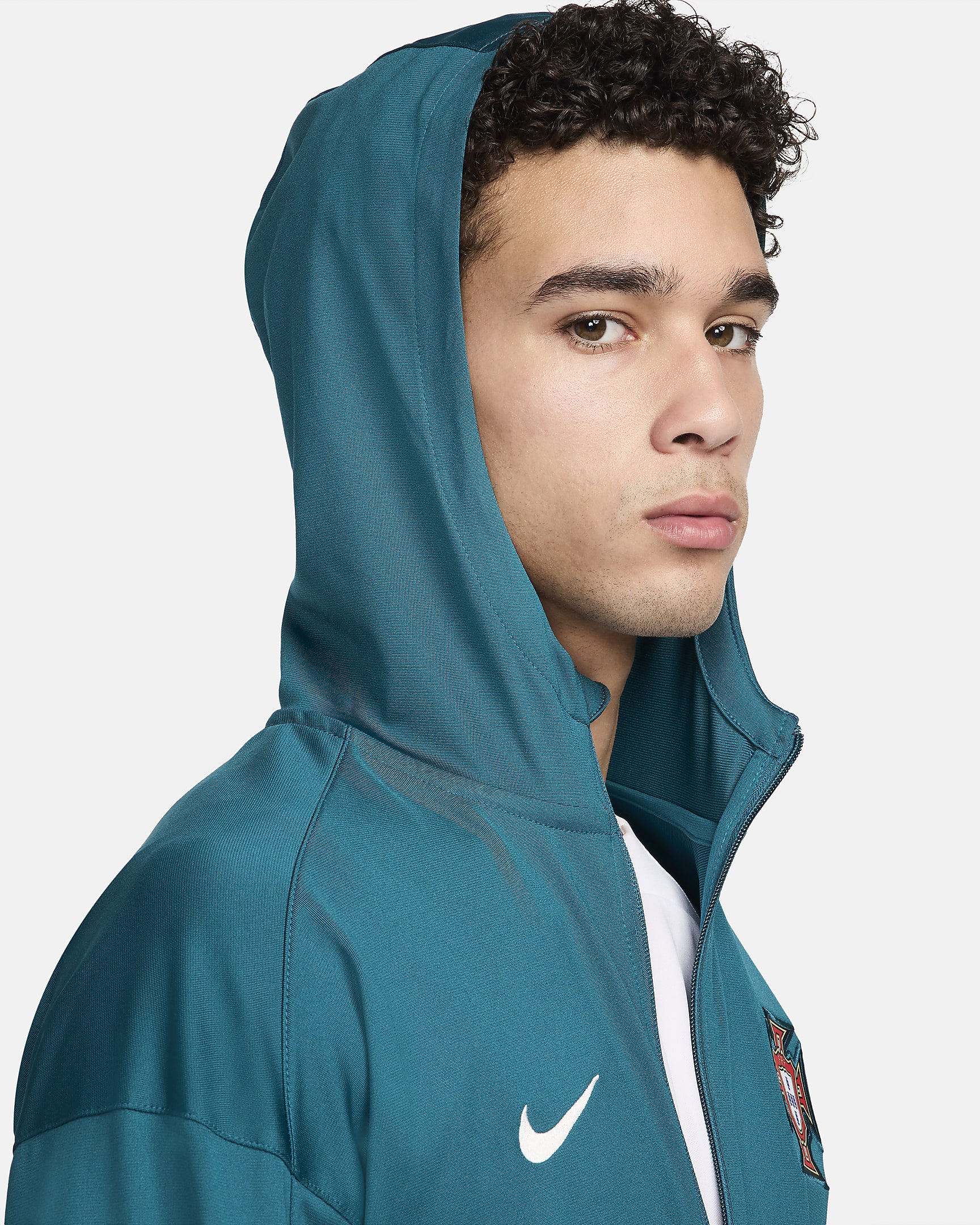 Stickad fotbollstracksuit Portugal Strike med huva Nike Dri-FIT för män - Geode Teal/Kinetic Green/Geode Teal/Sail