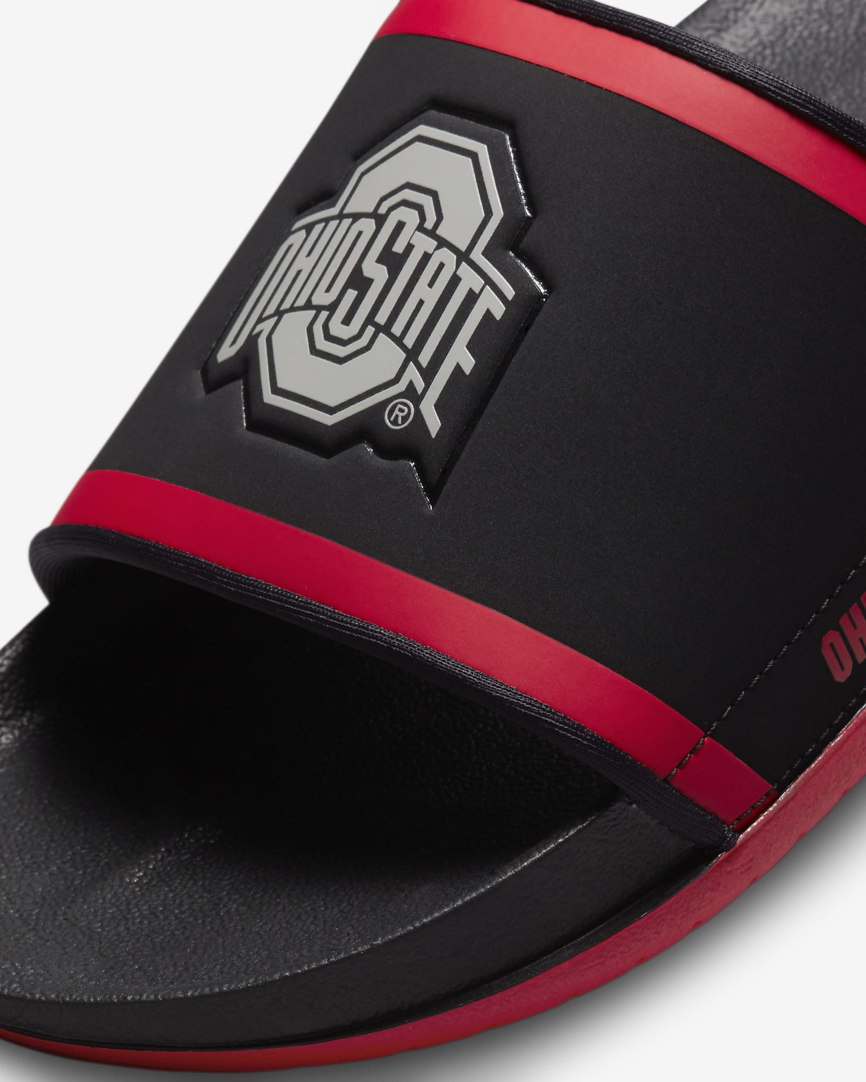 Chancla Nike Offcourt (Ohio State) - Negro/Rojo universitario/Gris peltre