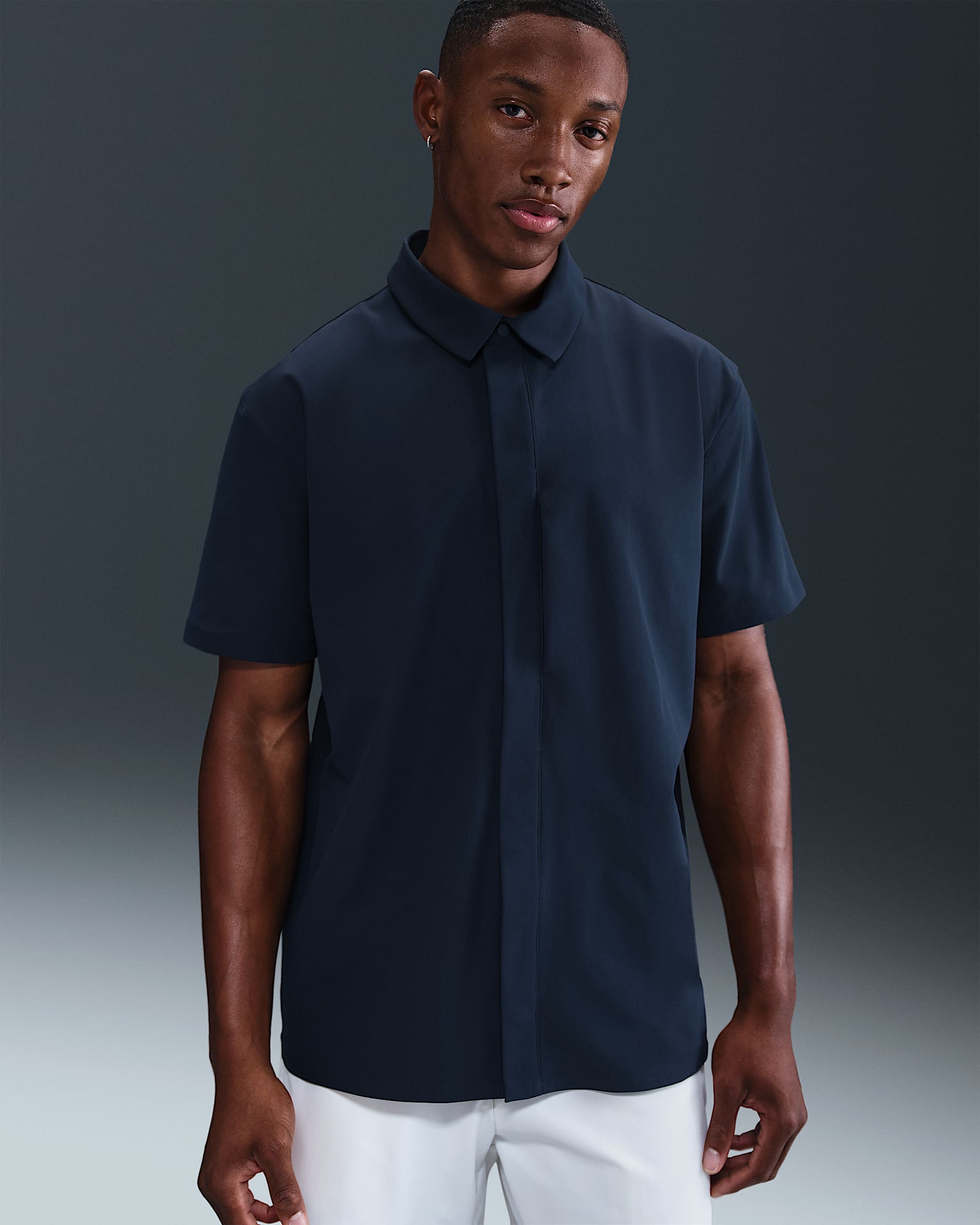 Nike 24.7 PerfectStretch Men's Dri-FIT Short-Sleeve Snap-Down Top - Obsidian/Dark Obsidian
