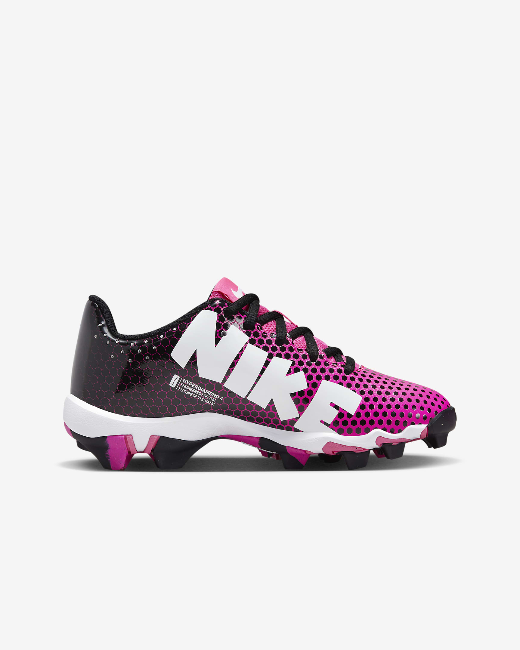 Tacos de softball para niños grandes Nike Hyperdiamond 4 Keystone GG - Negro/Rosa feroz/Blanco