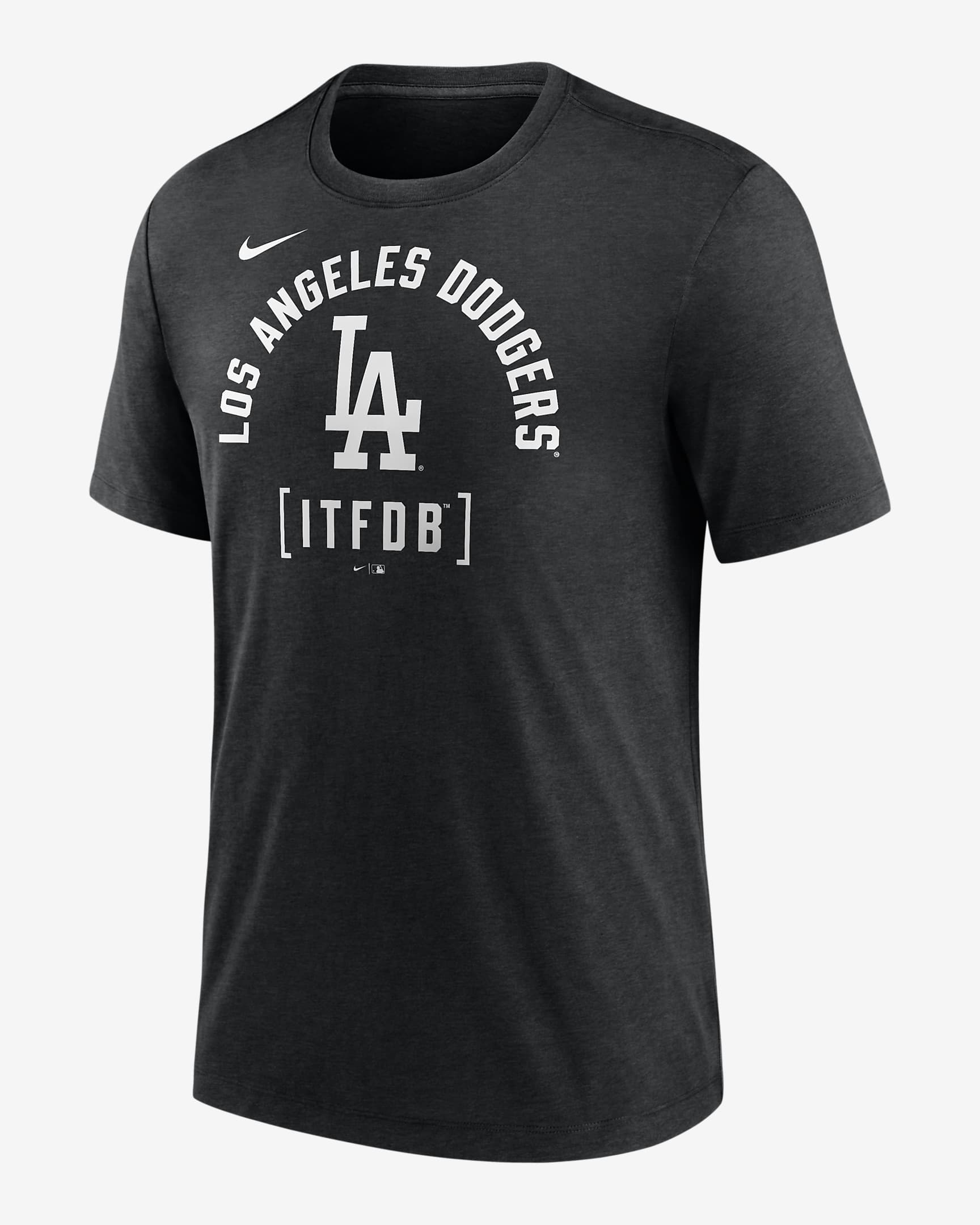 Los Angeles Dodgers Swing Big Men's Nike MLB T-Shirt - Black Heather