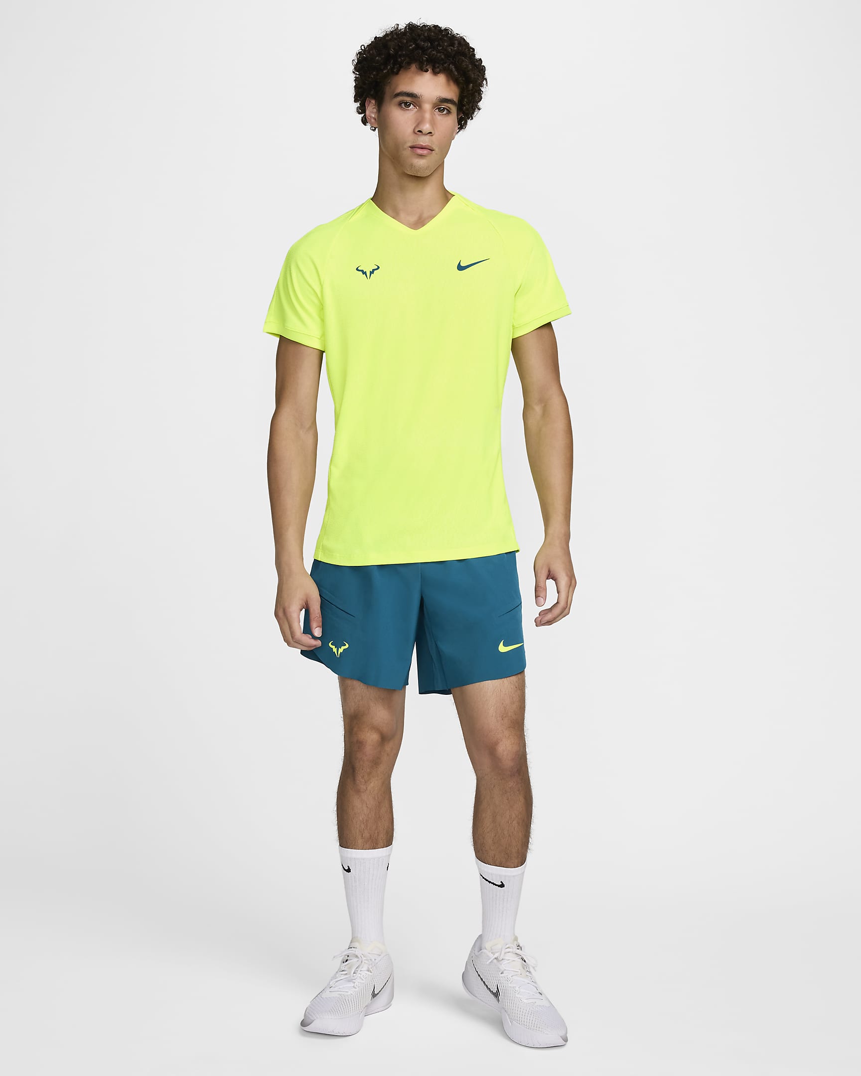 Playera de tenis de manga corta para hombre Dri-FIT ADV Rafa - Volt/Azul verdoso geoda