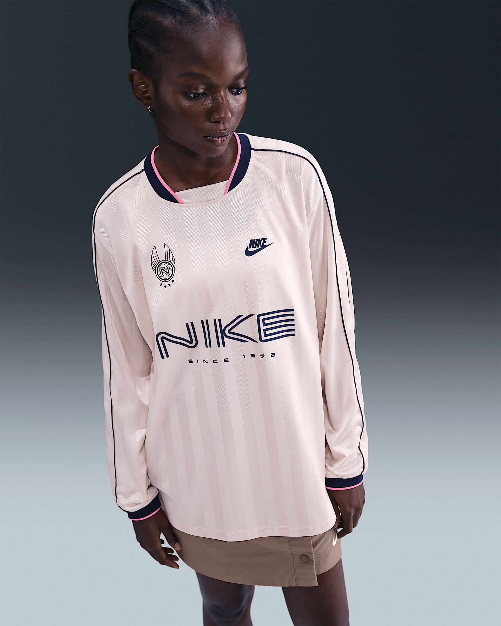 Nike Sportswear Women's Long-Sleeve Jersey Top - Silt Red/Midnight Navy