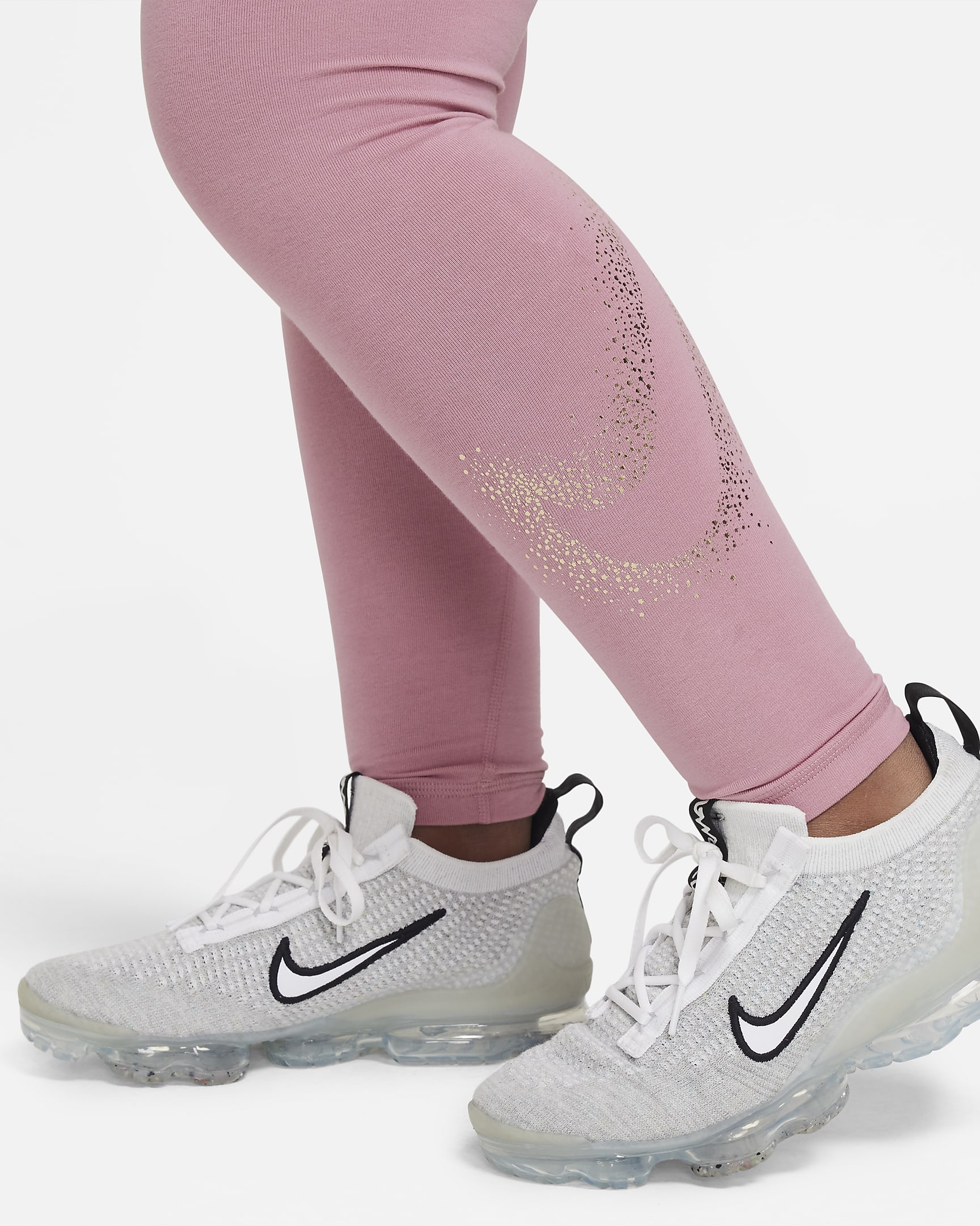 Nike Sportswear Essential Big Kids' (Girls') Mid-Rise Leggings (Extended Size) - Elemental Pink/Metallic Gold