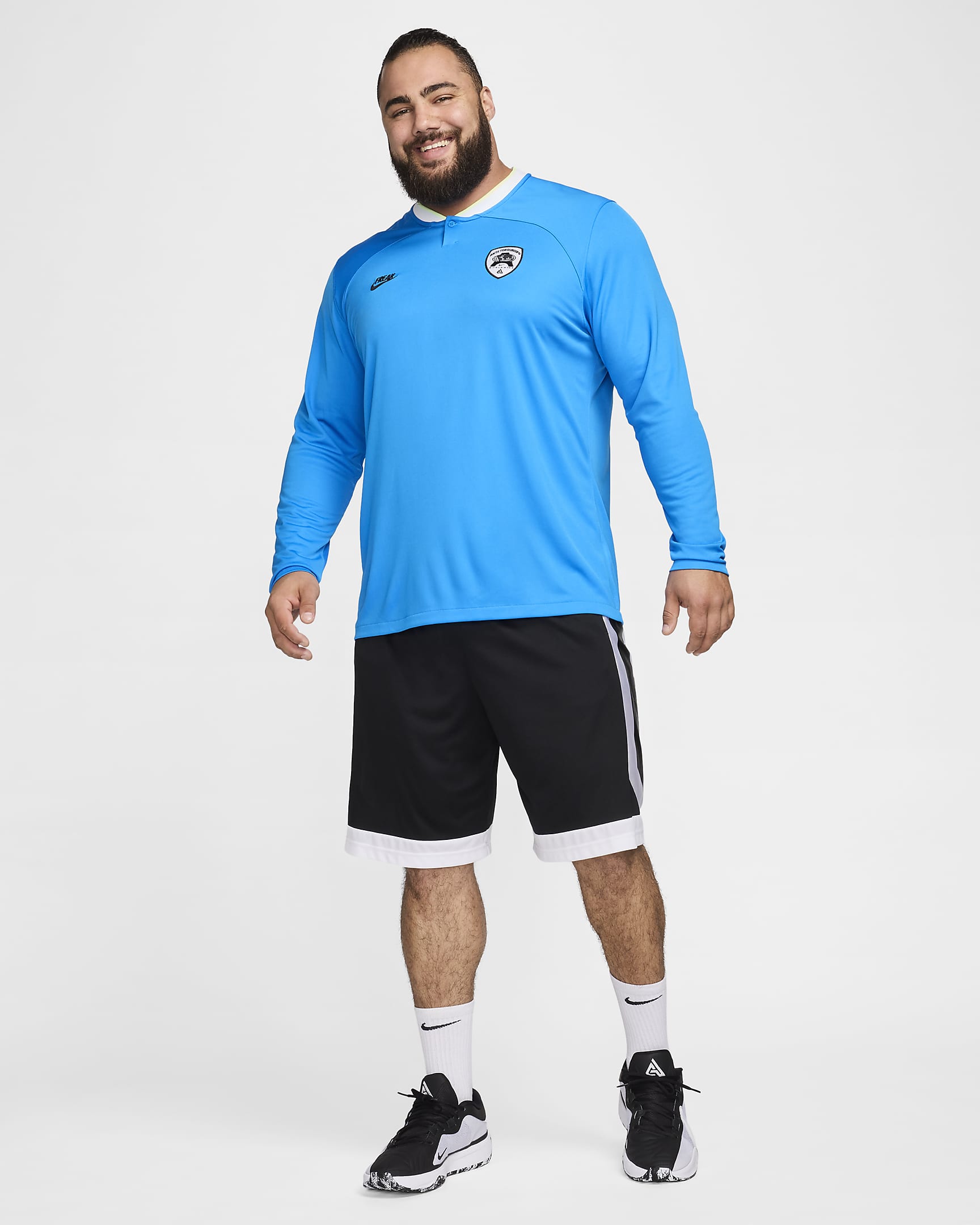 Giannis Basketball-Longsleeve mit Dri-FIT-Technologie für Herren - Photo Blue/Barely Volt/Schwarz