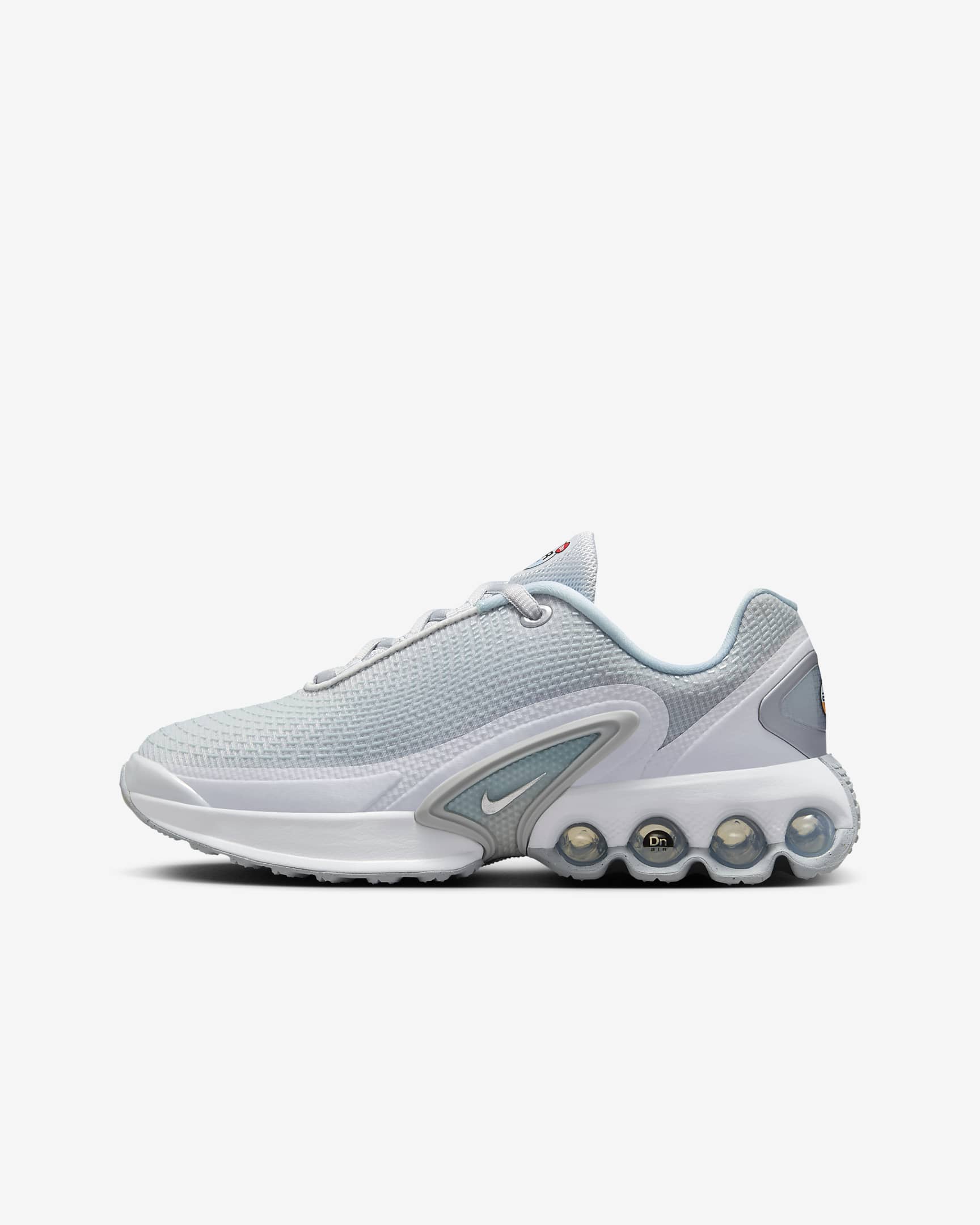 Nike Air Max Dn Tenis para niños grandes - Platino puro/Azul glacial/Blanco/Plata metalizado