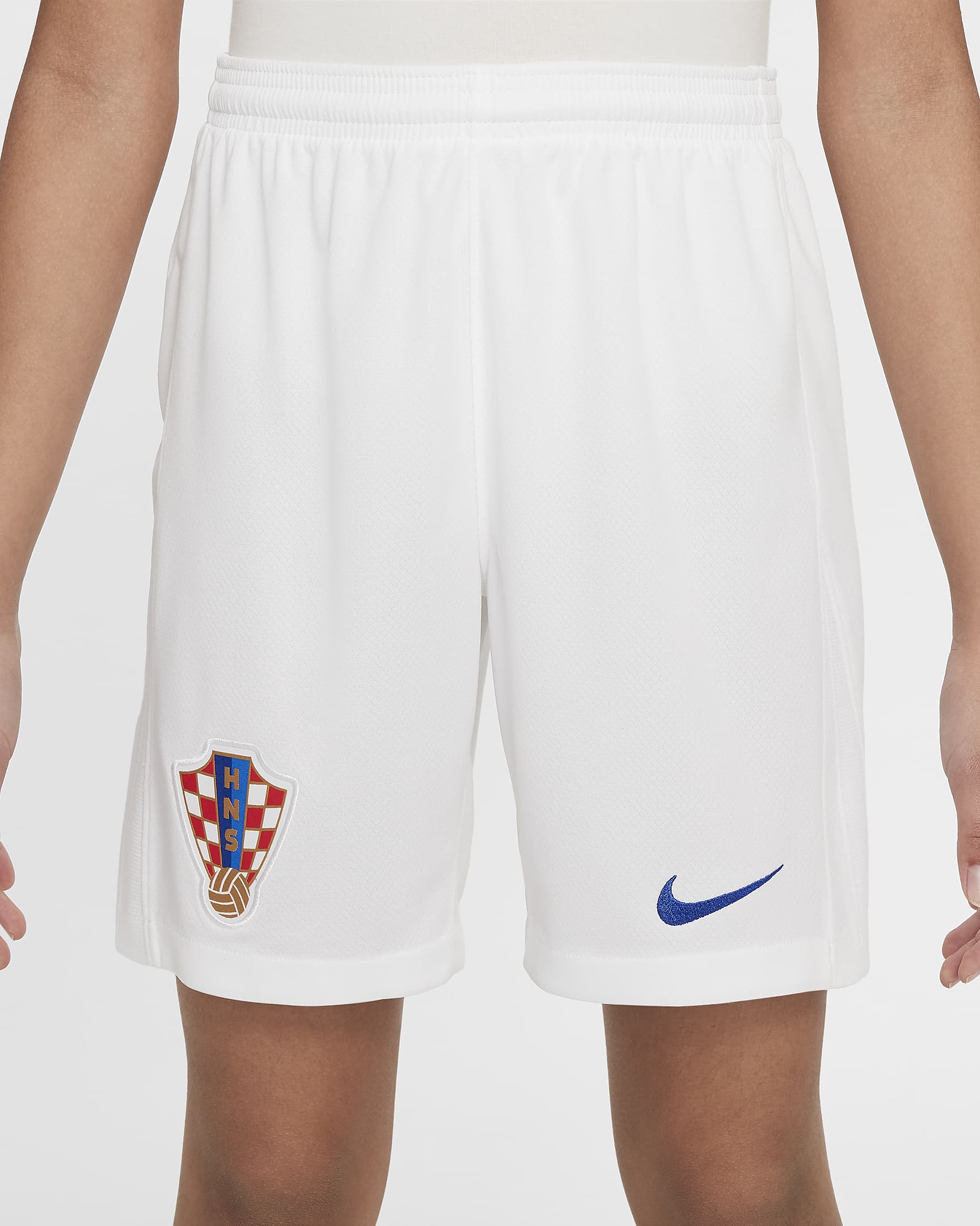 Spodenki piłkarskie dla dużych dzieci Nike Dri-FIT Chorwacja Stadium 2024/25 (wersja domowa/wyjazdowa) (replika) - Biel/Hyper Royal