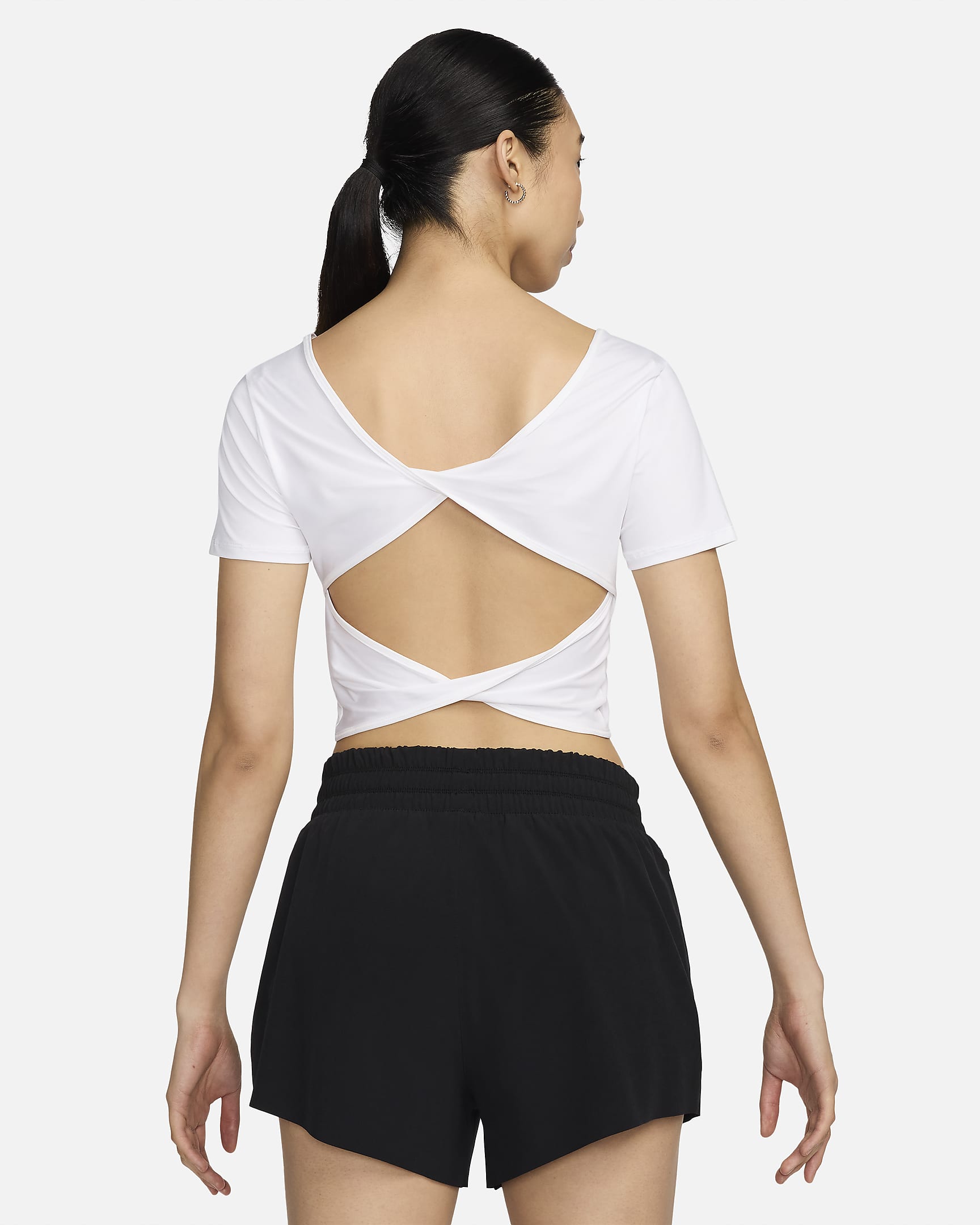 Nike One Classic Women's Dri-FIT Short-Sleeve Cropped Twist Top - White/Black