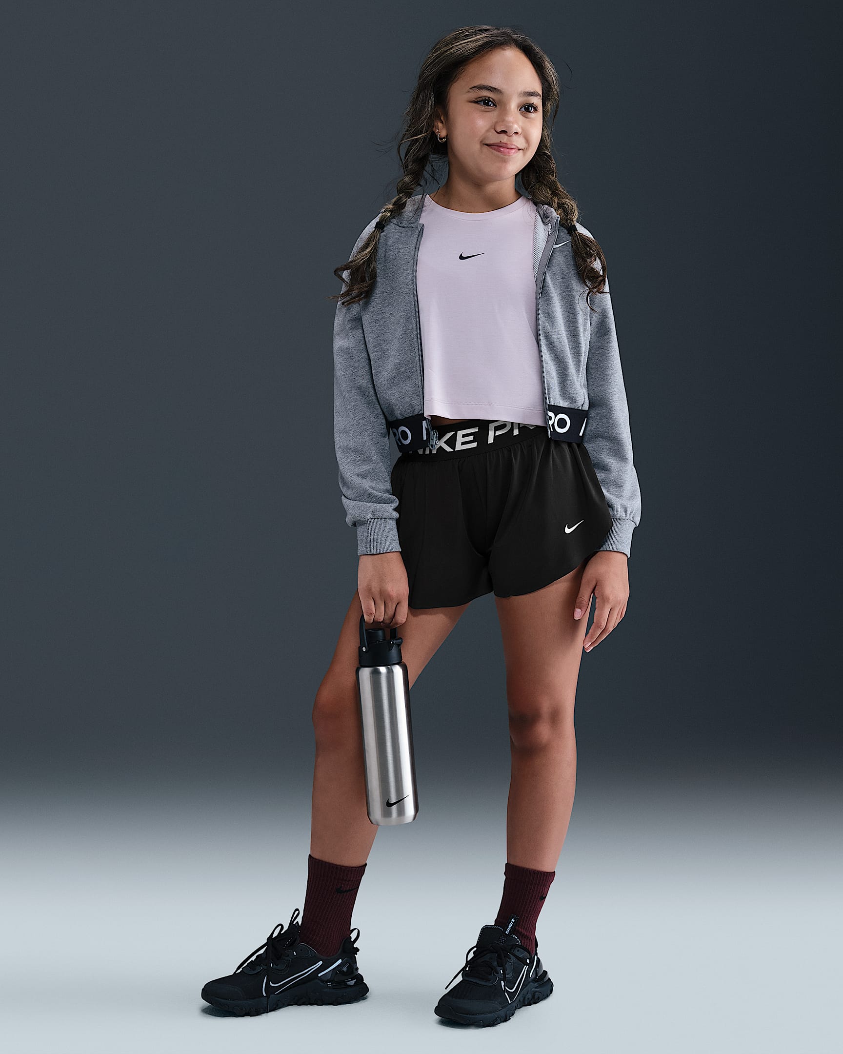 Nike Pro Older Kids' (Girls') Dri-FIT 2-in-1 Shorts - Black/Black/White