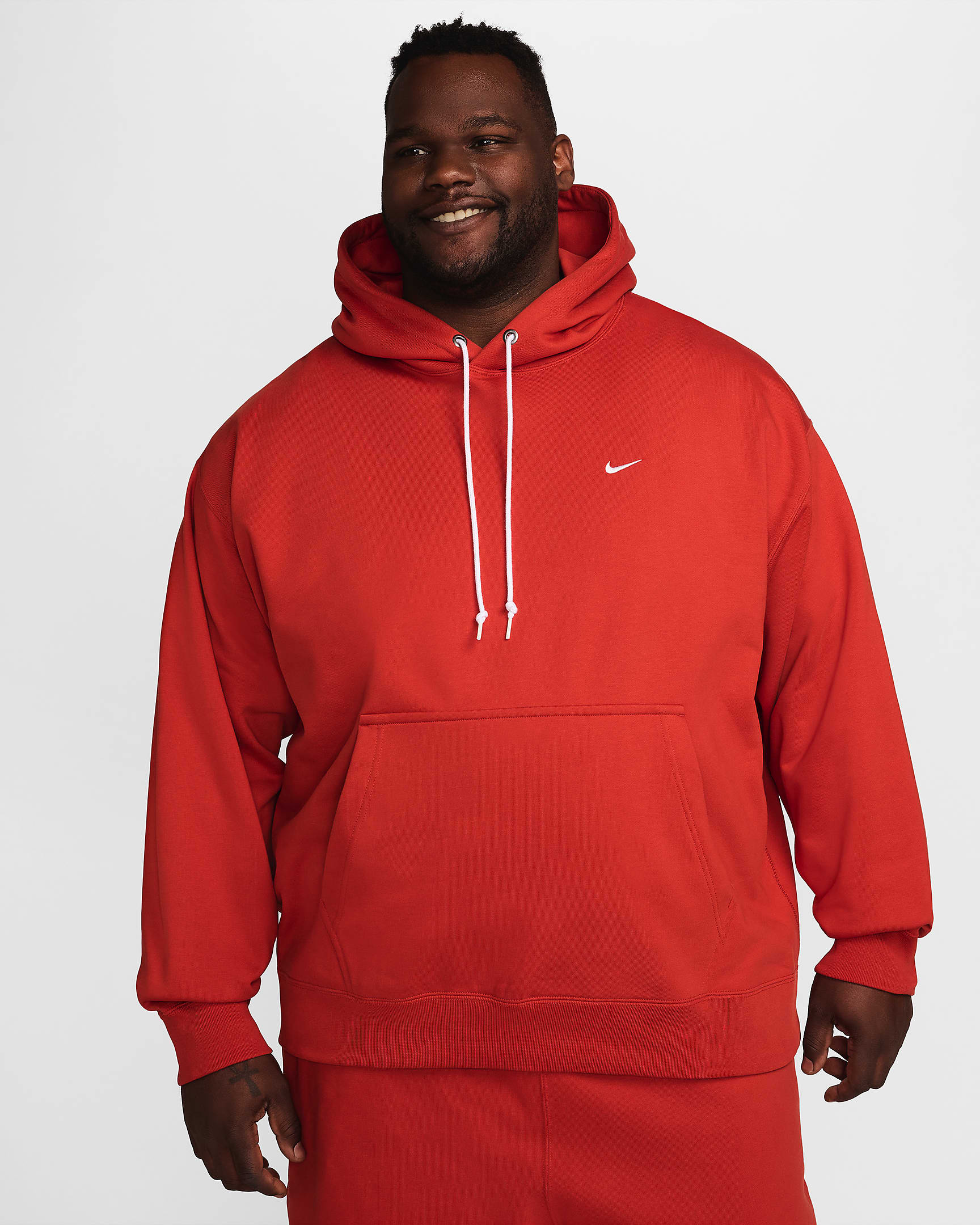 Nike Solo Swoosh Men's Fleece Pullover Hoodie - Dragon Red/White