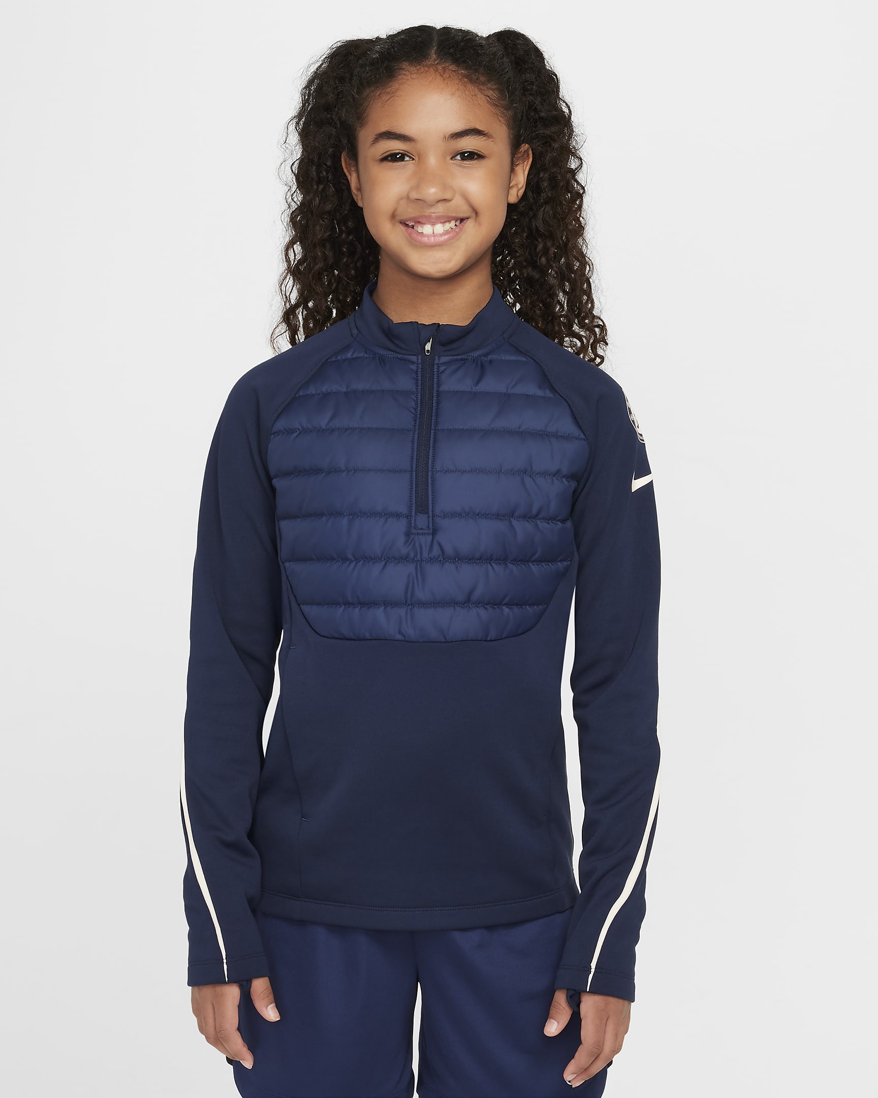 Chelsea F.C. Academy Winter Warrior Older Kids' Nike Therma-FIT Football Drill Top - Obsidian/Guava Ice/Guava Ice