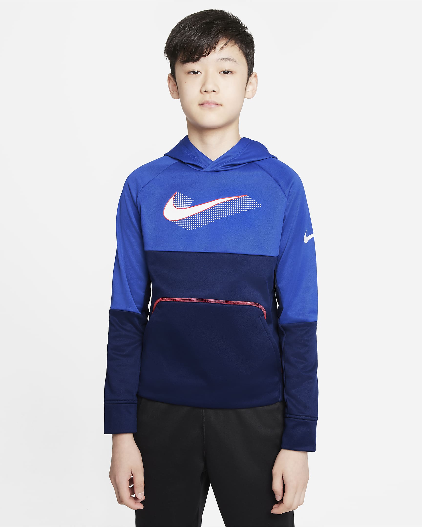 Sudadera con gorro de entrenamiento sin cierre con gráfico para niños talla grande Nike Therma-FIT - Azul vacío/Royal juego/Carmesí brillante/Blanco