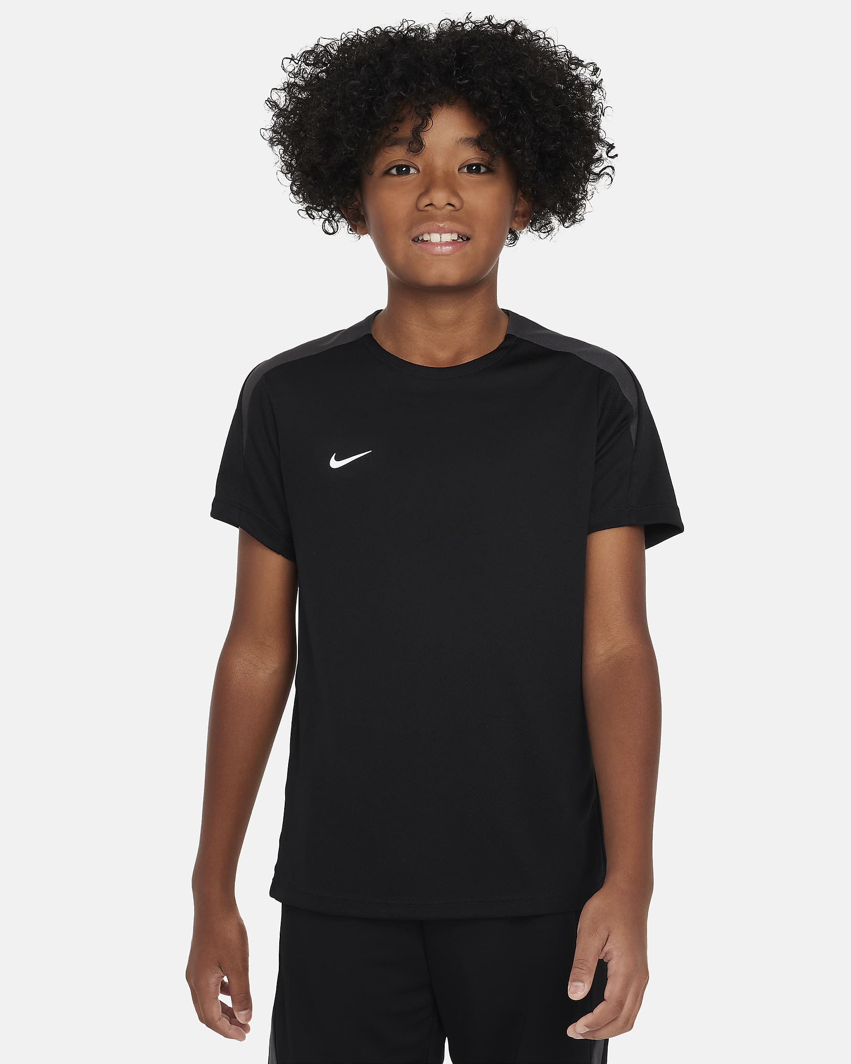 Camisola de futebol de manga curta Nike Dri-FIT Strike Júnior - Preto/Preto/Anthracite/Branco