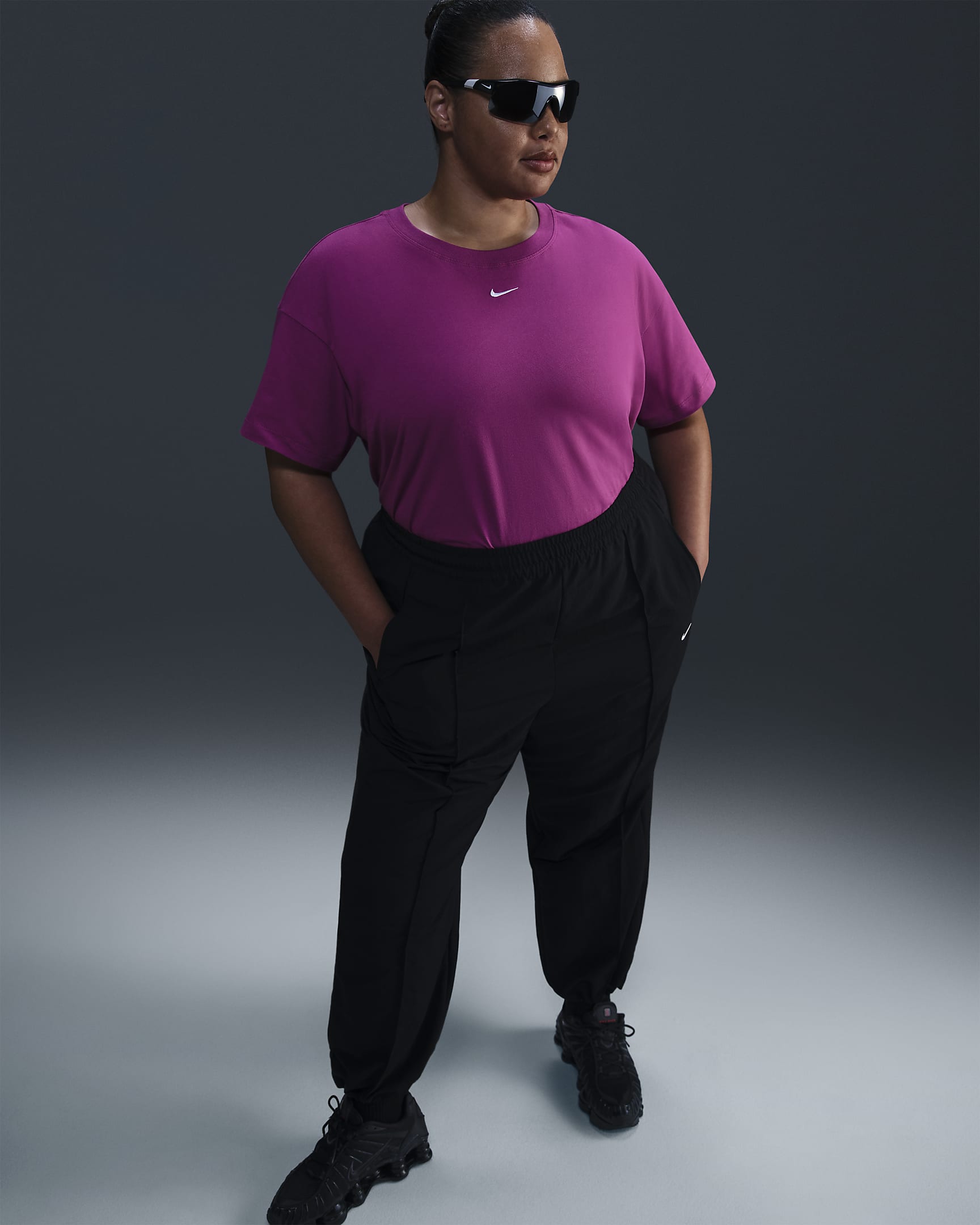 Nike Sportswear Essential Women's T-Shirt (Plus size) - Hot Fuchsia/White