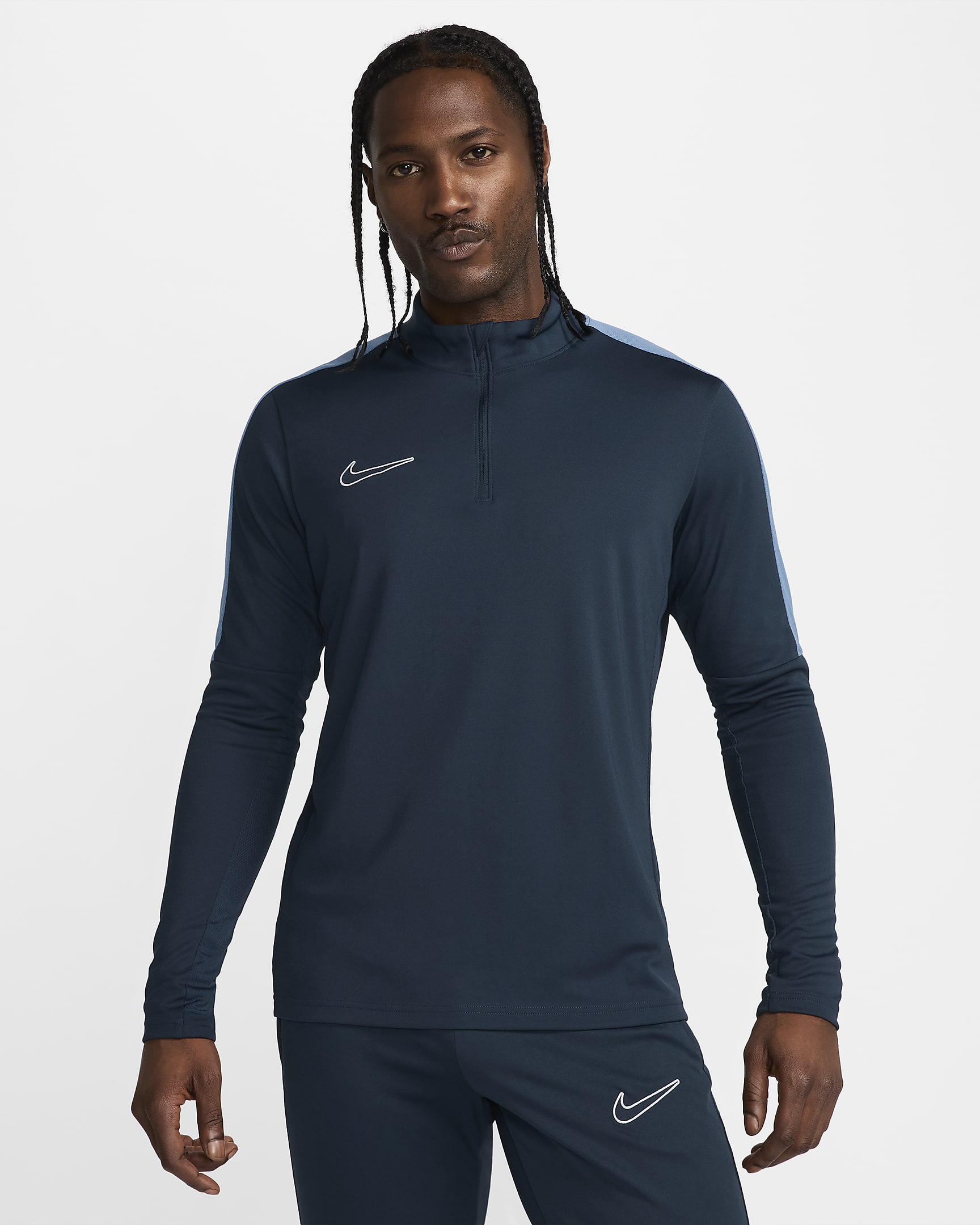 Camisola de futebol com fecho até meio Dri-FIT Nike Academy para homem - Armory Navy/Aegean Storm/Branco