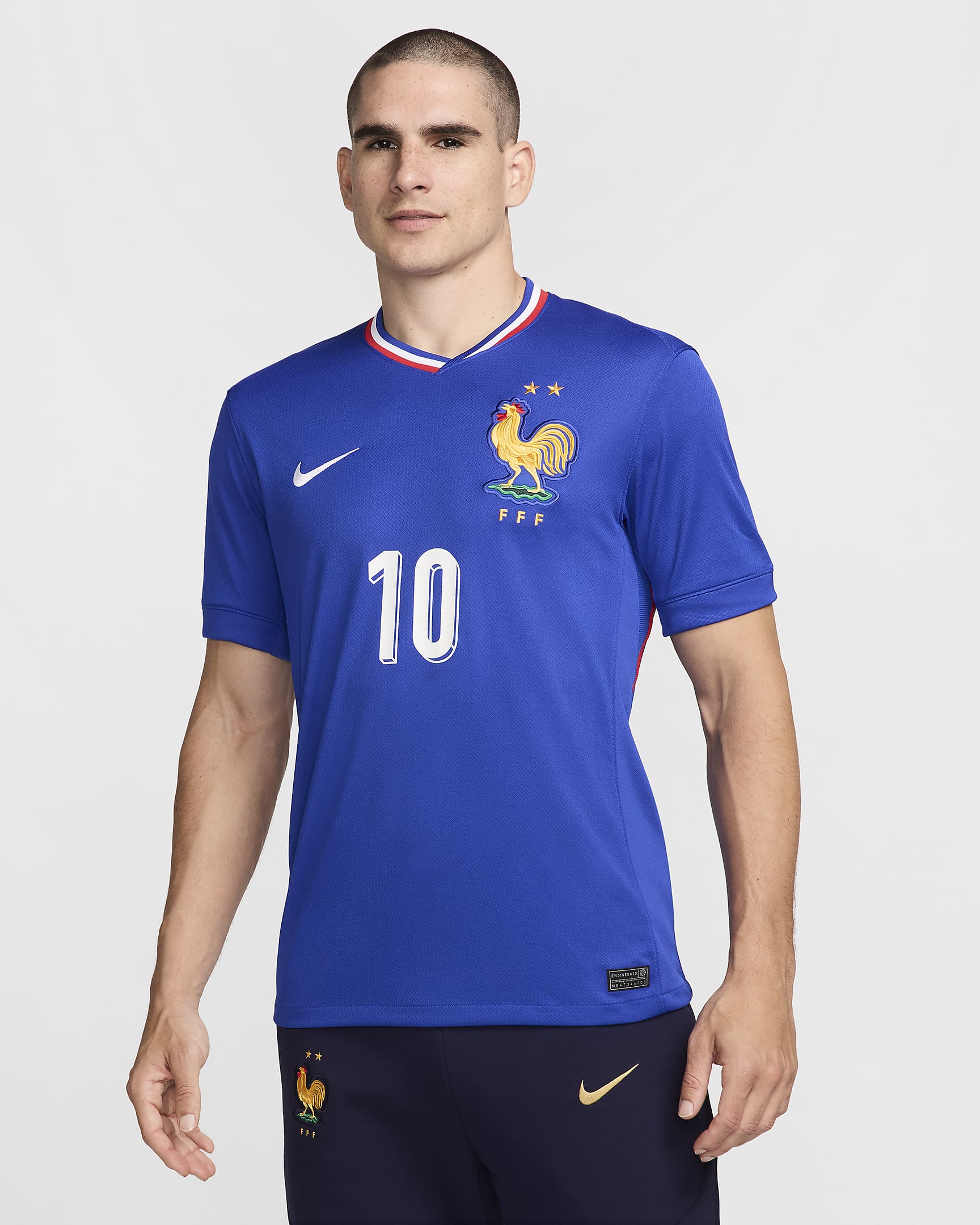 Kylian Mbappé FFF (herenelftal) 2024/25 Stadium Thuis Nike Dri-FIT replica voetbalshirt voor heren - Bright Blue/University Blue/Wit