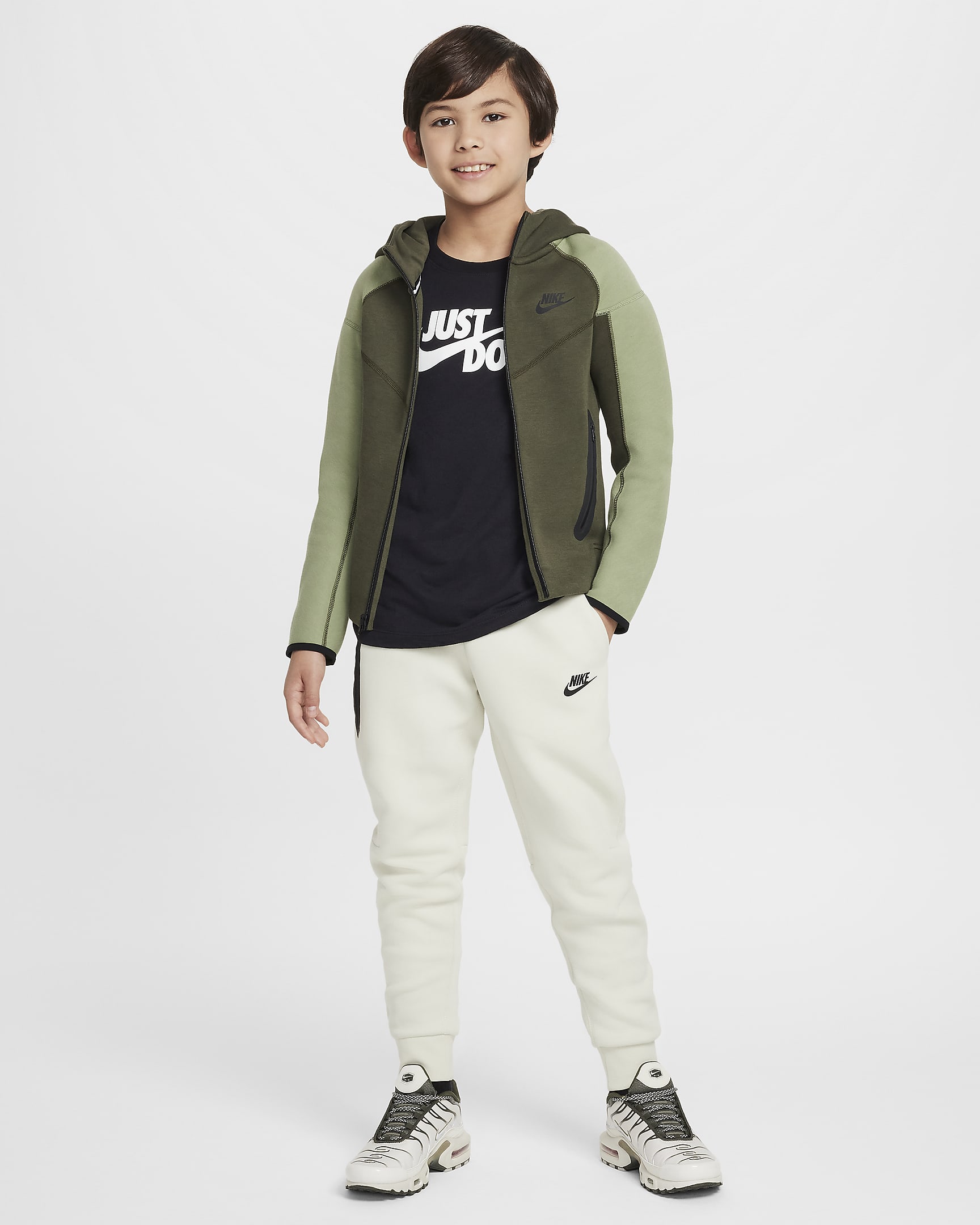 Nike Sportswear Tech Fleece Hoodie met rits voor jongens - Cargo Khaki/Oil Green/Zwart/Zwart